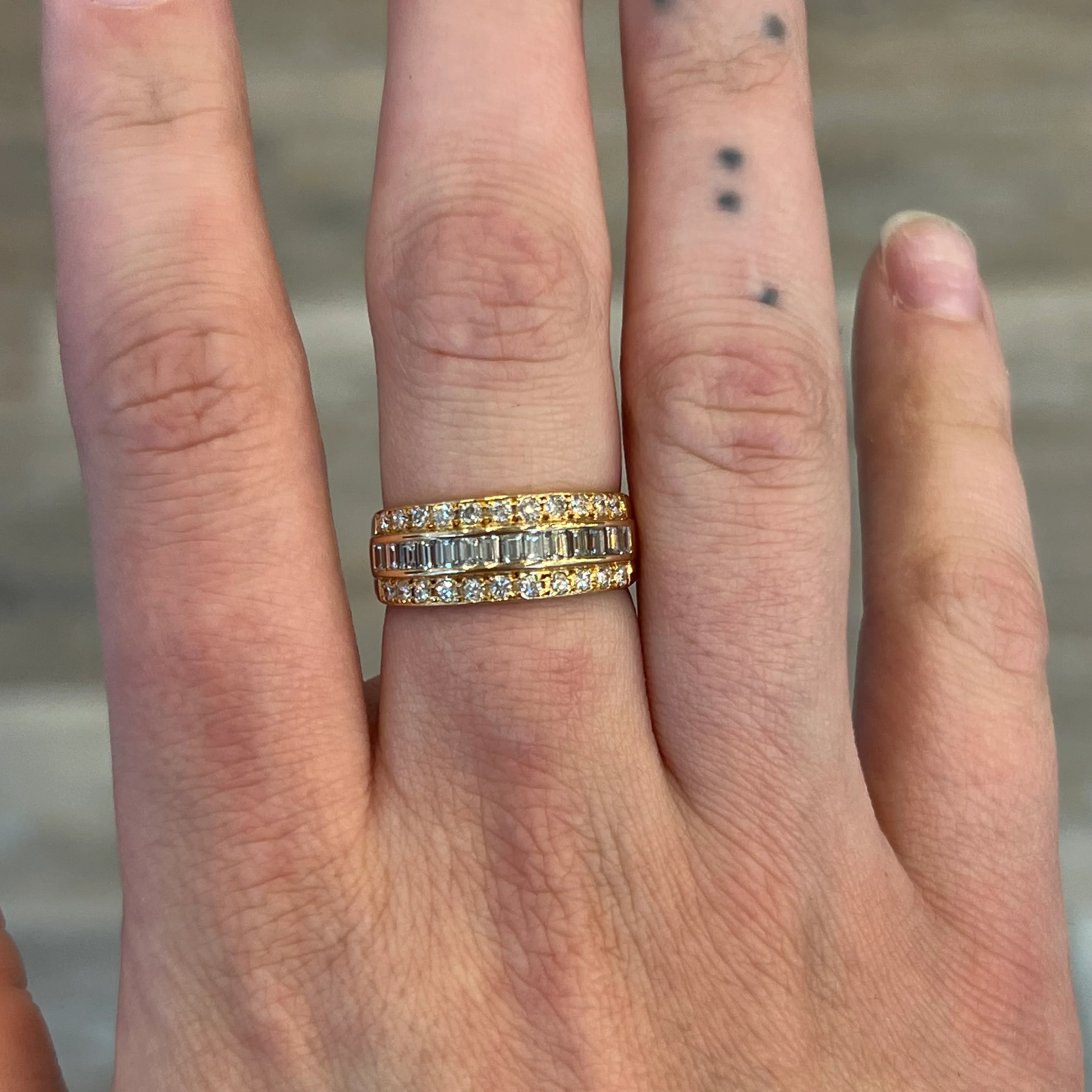 Stacked Channel Set Baguette & Round Diamond Ring in 18k Yellow Gold - Image 6