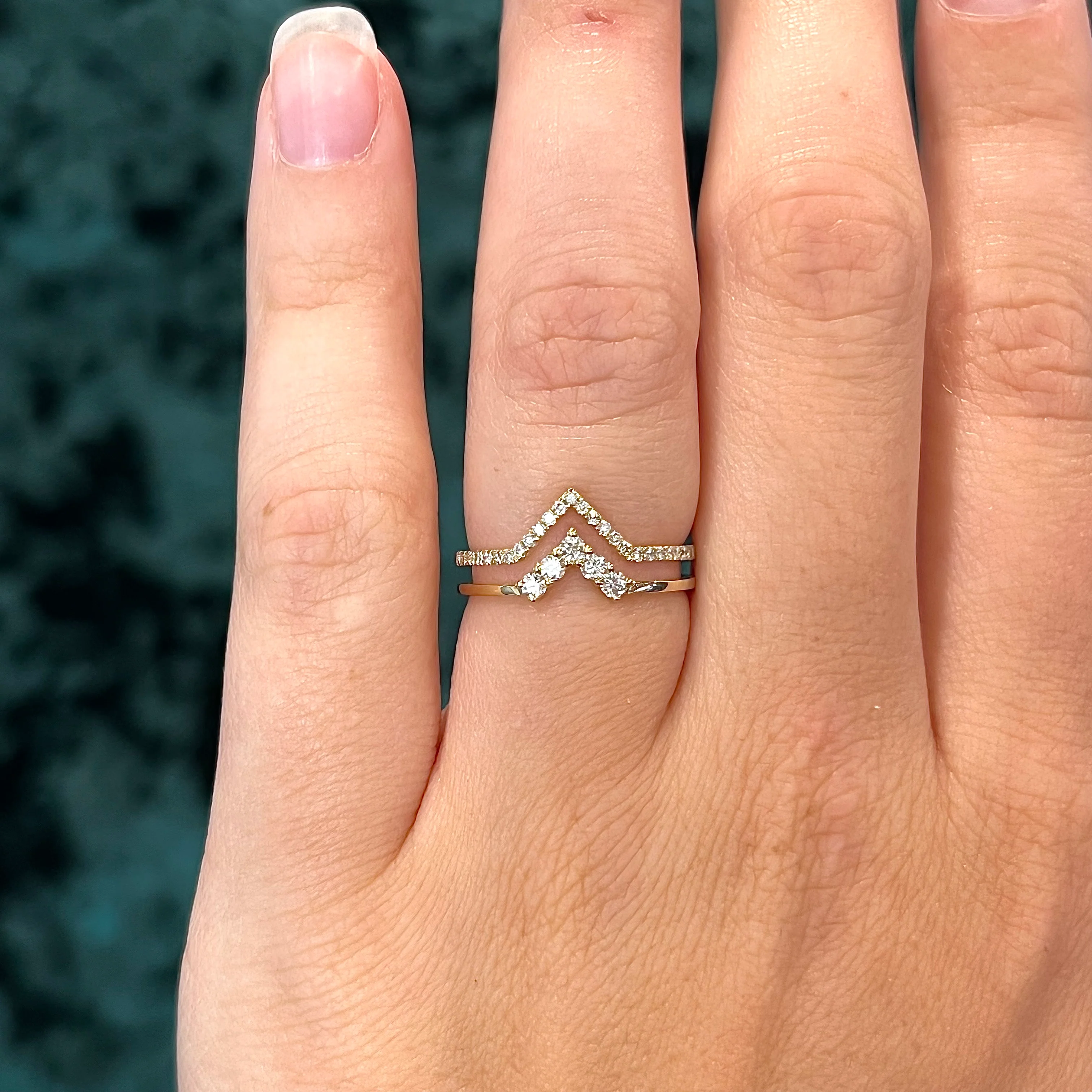 Stacked Contoured Diamond Wedding Band in 14k Yellow Gold - Image 6