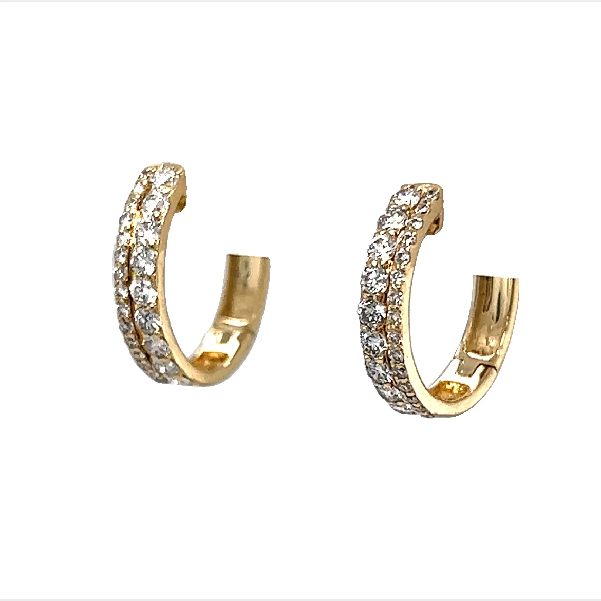 Stacked Diamond Everyday Hoop Earrings in 14k Yellow Gold - Image 2