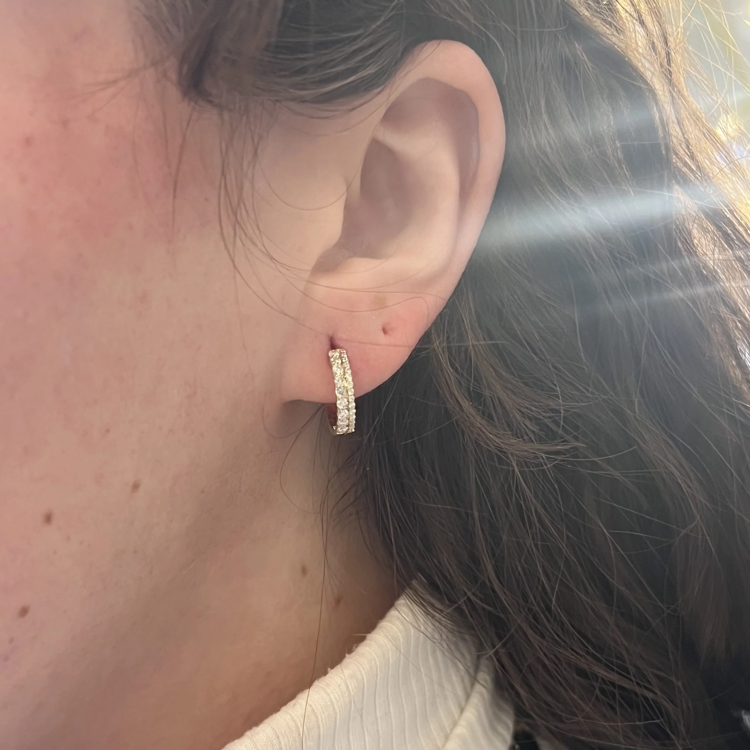 Stacked Diamond Everyday Hoop Earrings in 14k Yellow Gold - Image 4