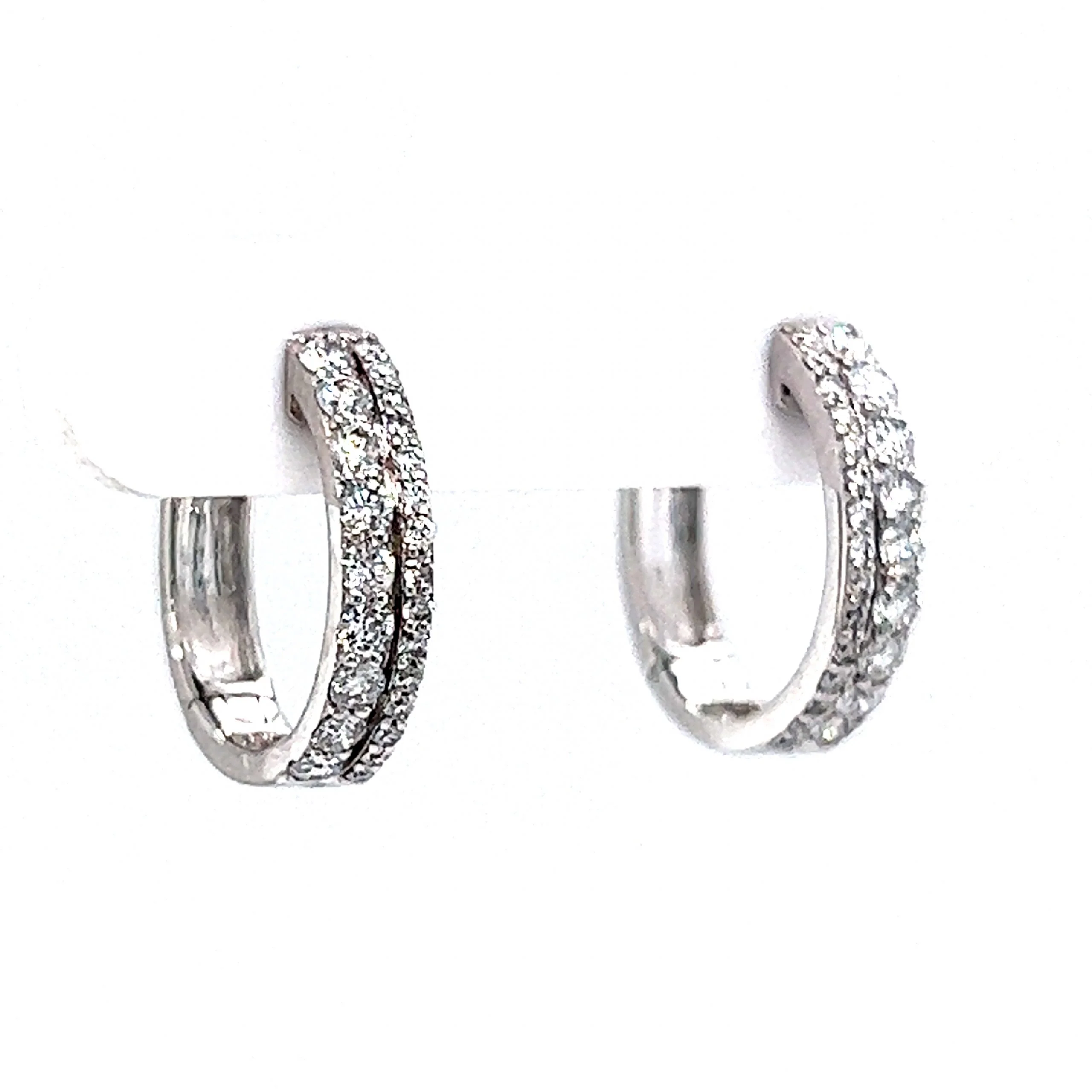 Stacked Diamond Hoop Earrings in 14k White Gold - Image 3