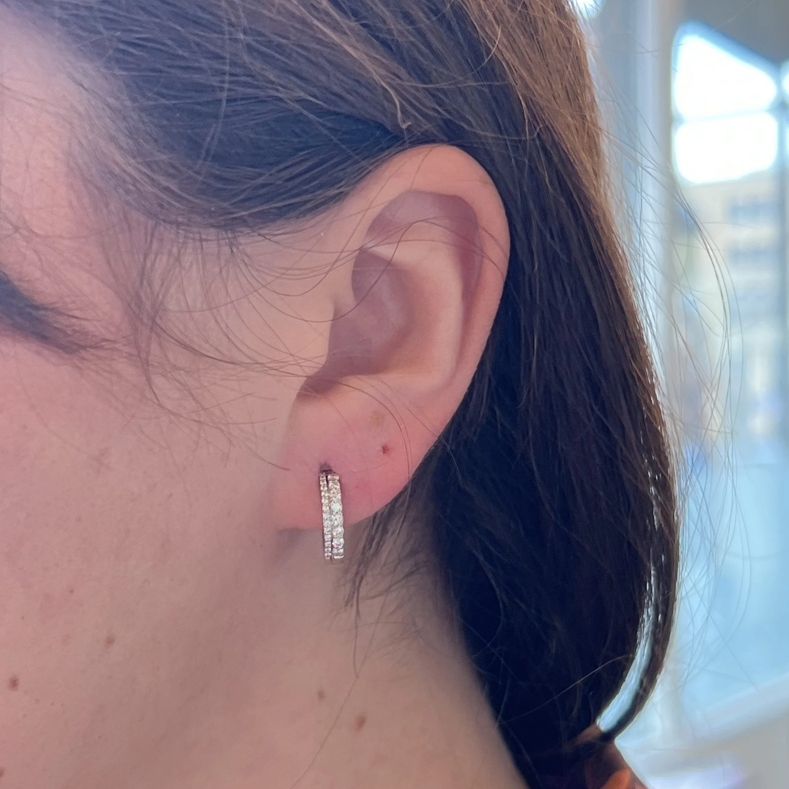 Stacked Diamond Hoop Earrings in 14k White Gold - Image 4