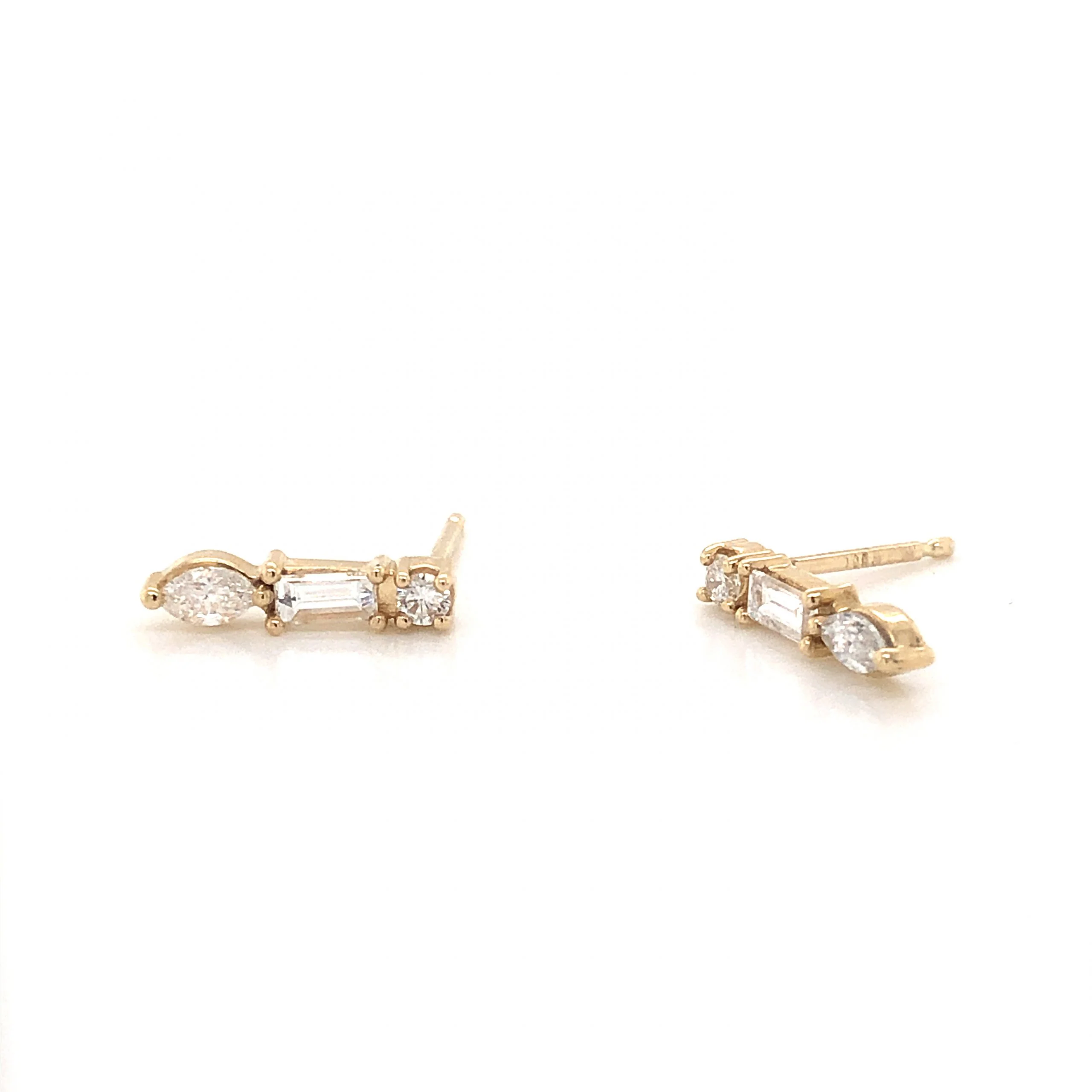Stacked Diamond Stud Earrings in 14K Yellow Gold - Image 2