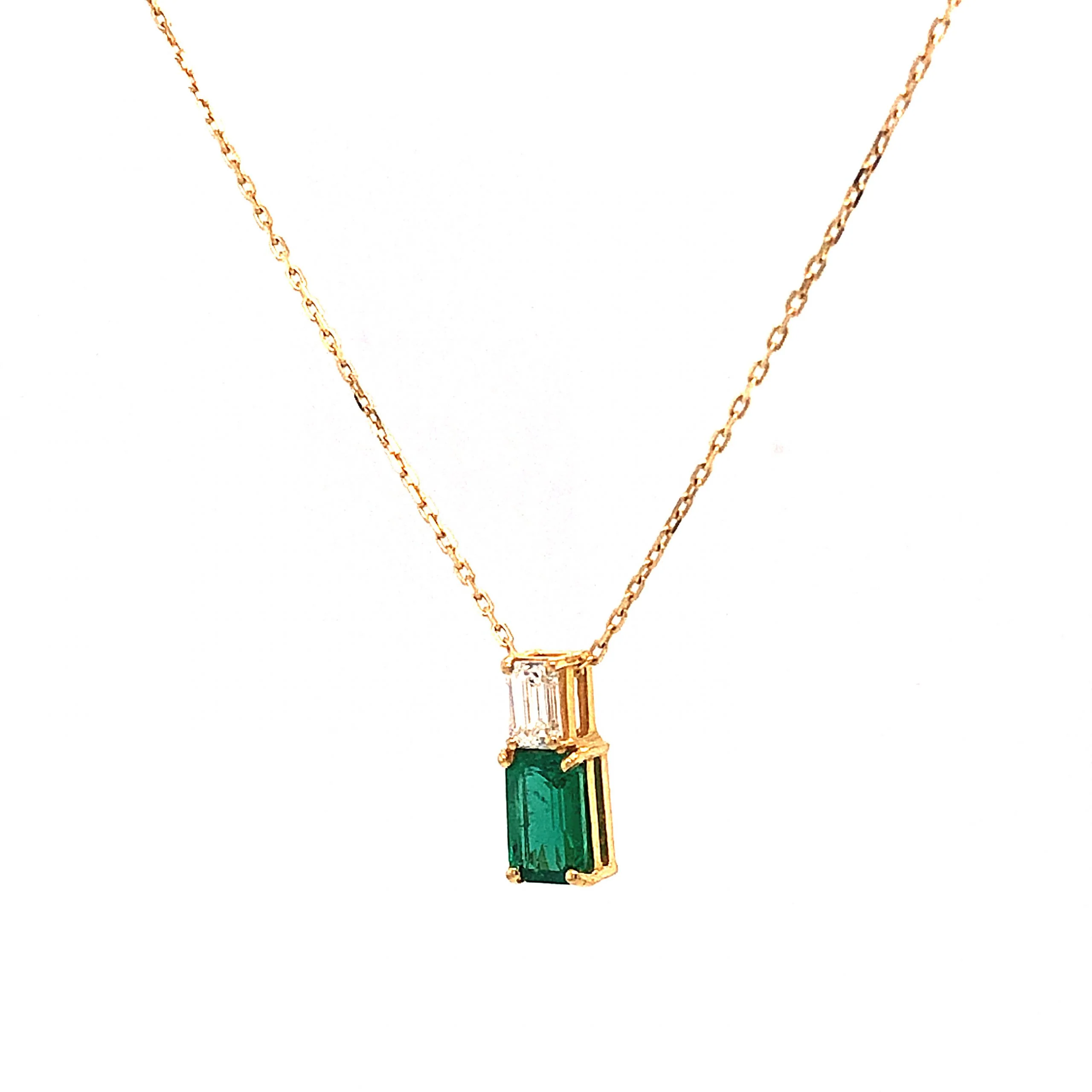 Stacked Emerald & Diamond Pendant Necklace in 18k Yellow Gold - Image 3