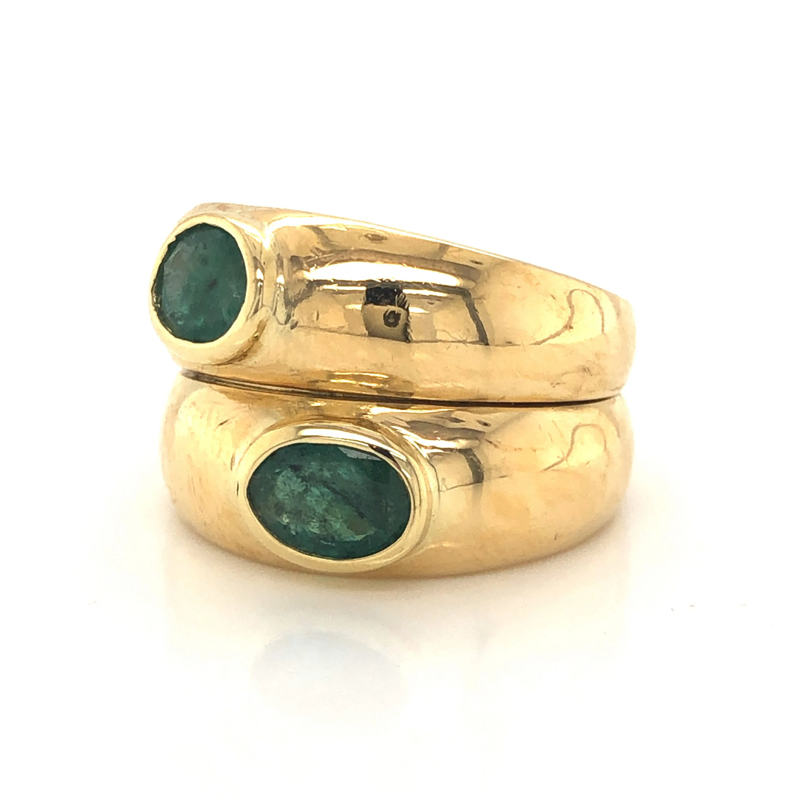 Stacked Oval Cut Emerald Cocktail Ring in 18k Yellow Gold - Image 2