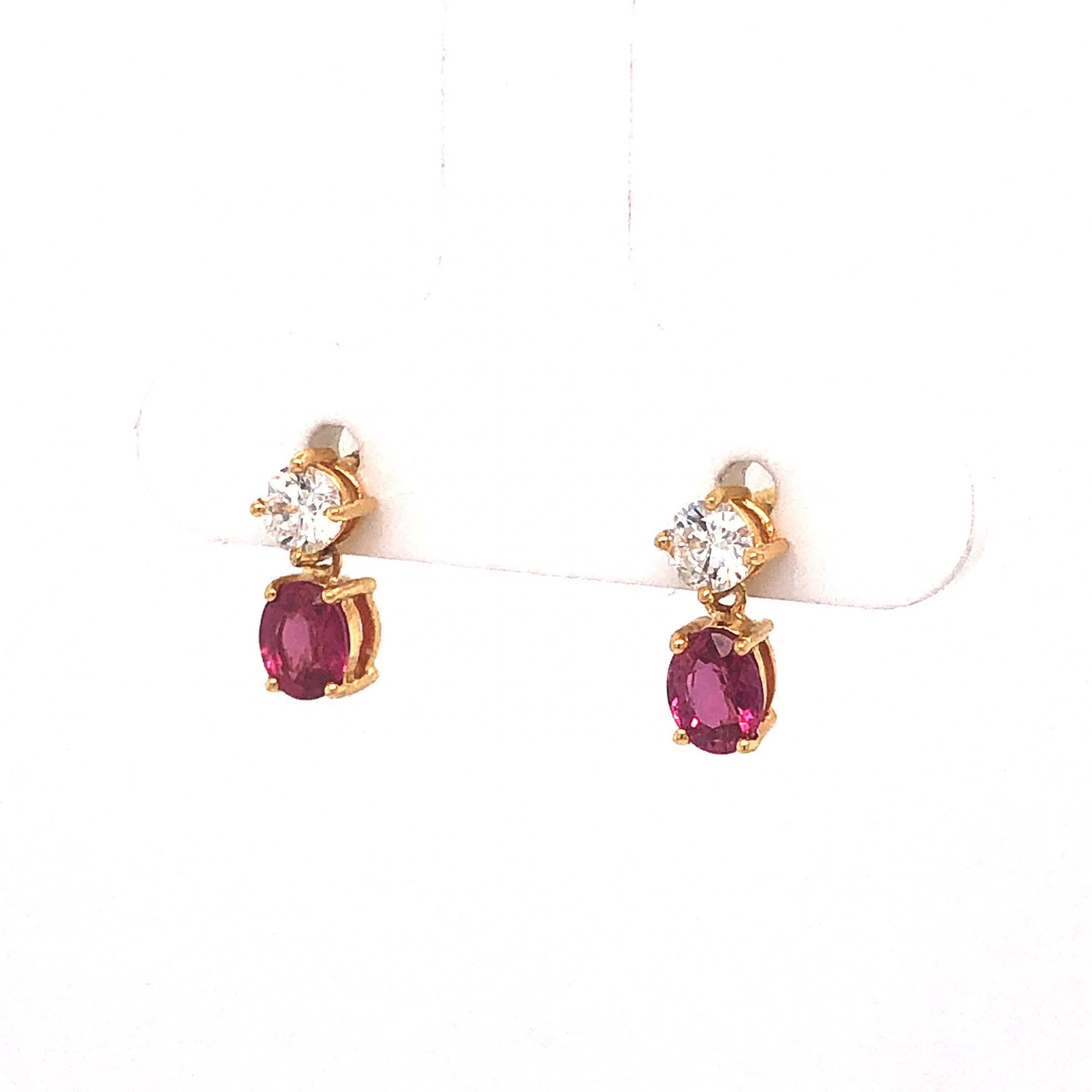 Stacked Ruby & Diamond Stud Earrings in 18k Yellow Gold - Image 2