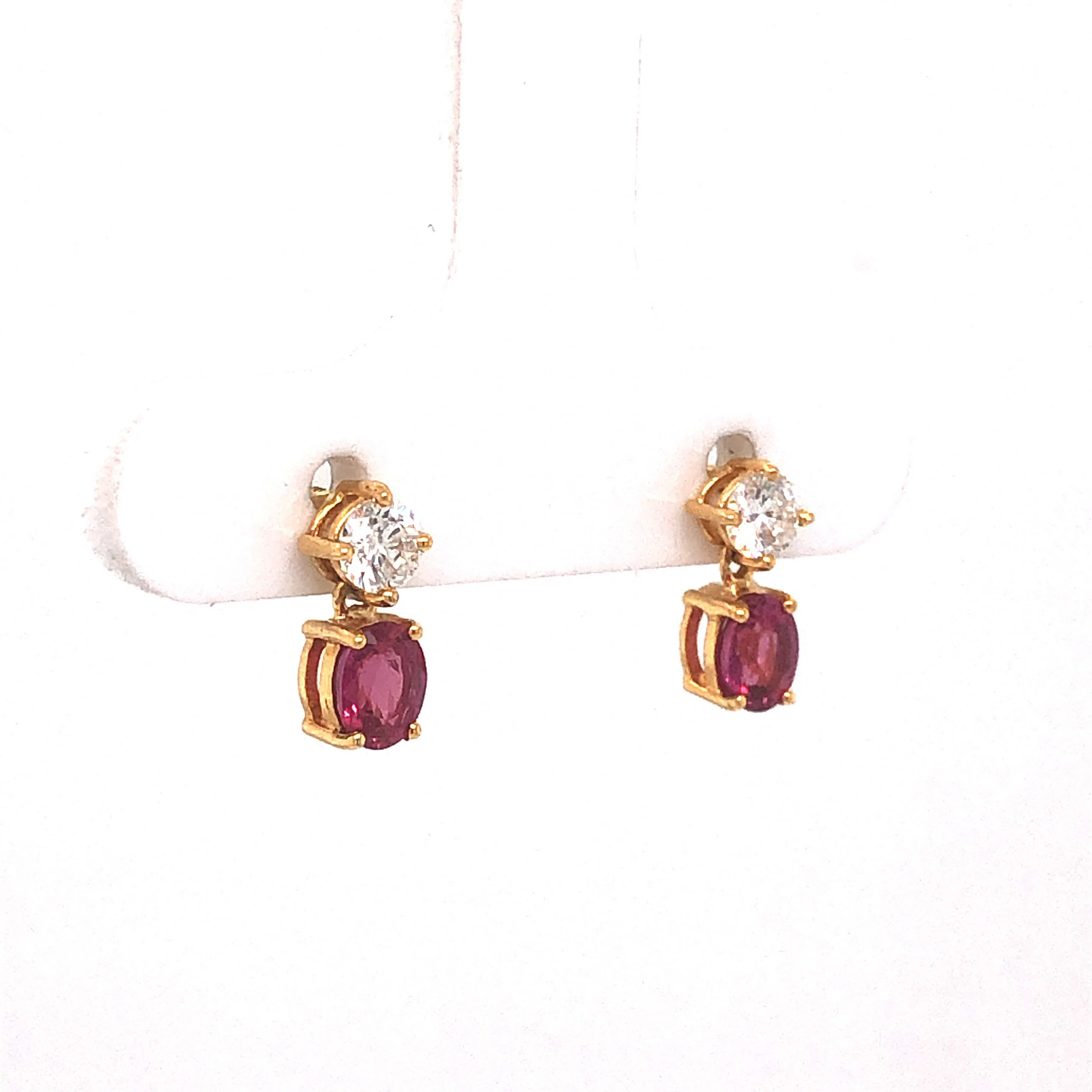 Stacked Ruby & Diamond Stud Earrings in 18k Yellow Gold - Image 3