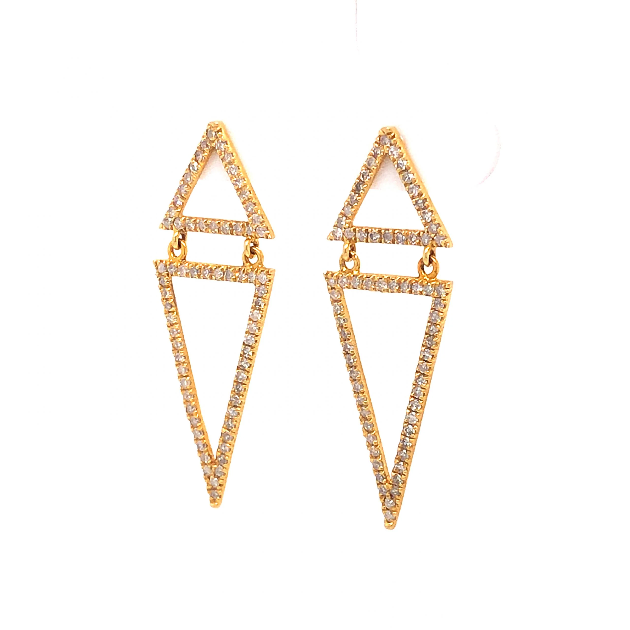 Stacked Triangle Pave Diamond Earrings in 18k Yellow Gold - Image 2
