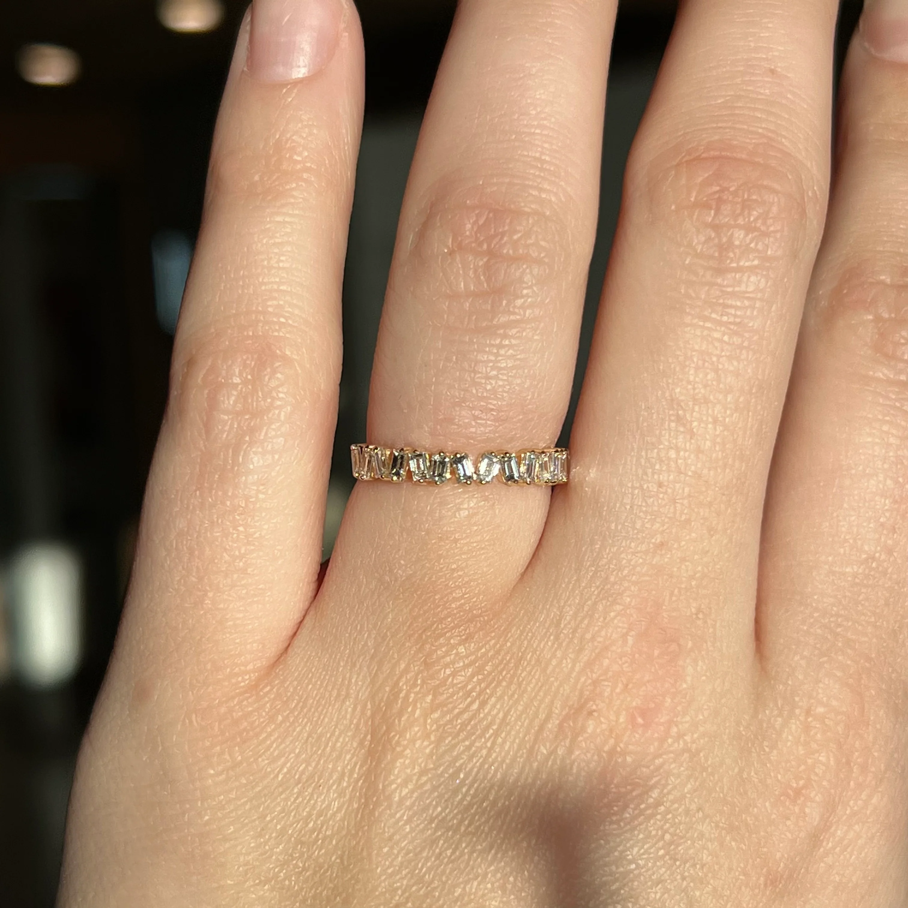 Staggered Baguette Cut Diamond Wedding Band in 14k Yellow Gold - Image 6