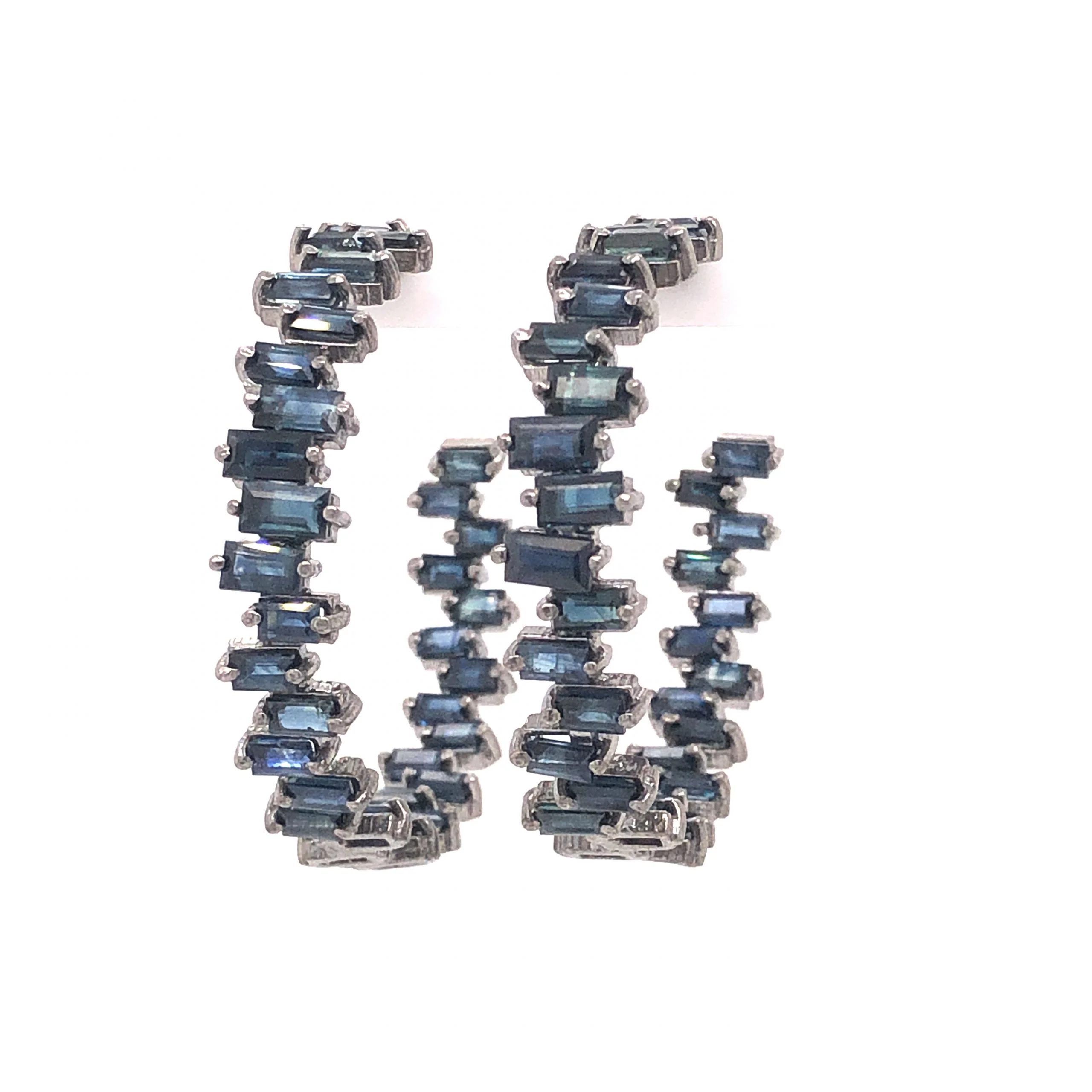 Staggered Sapphire Hoop Earrings in Sterling Silver - Image 2