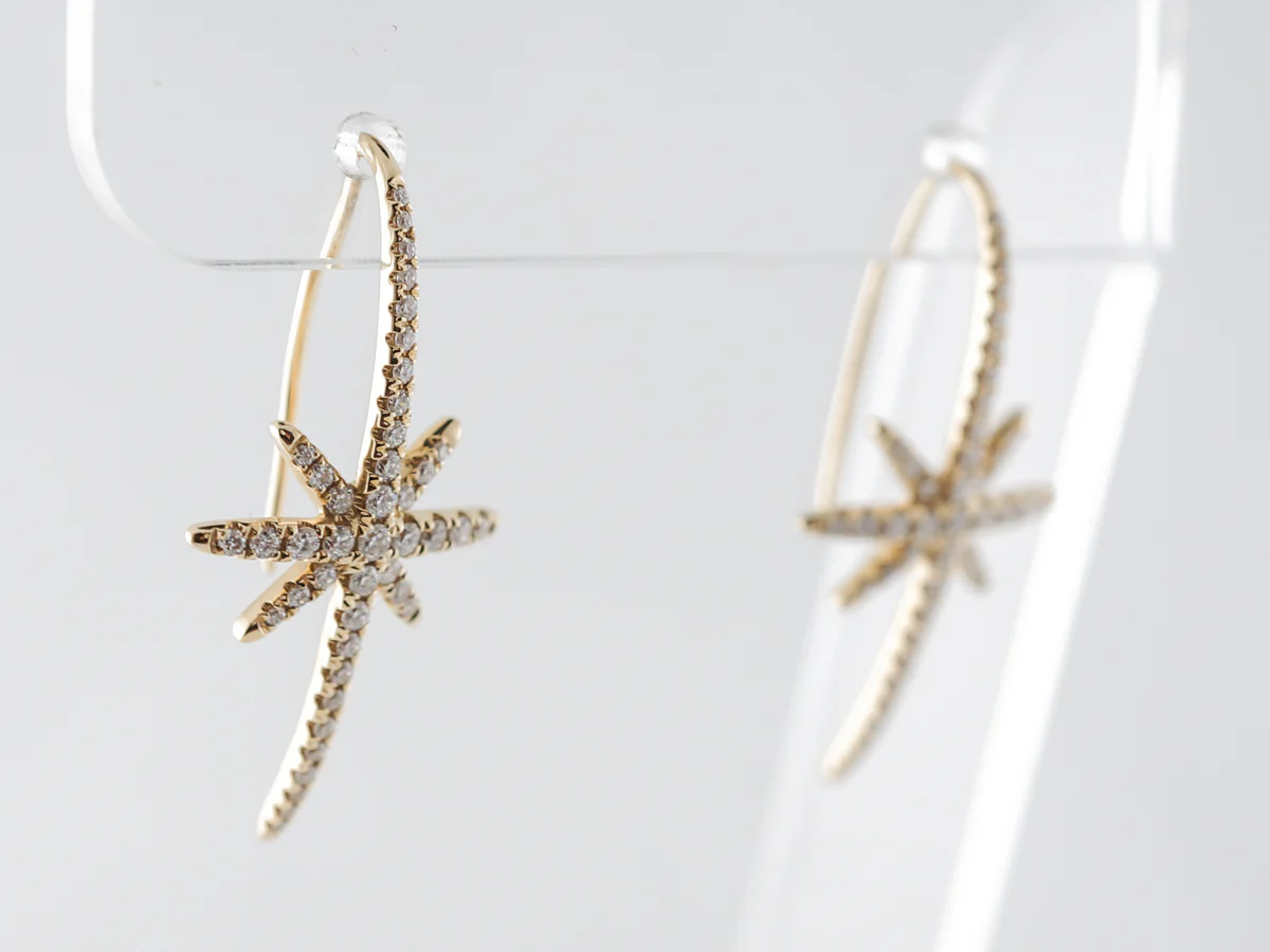Star Burst Drop Earrings in Yellow Gold w/ Diamonds - Image 3
