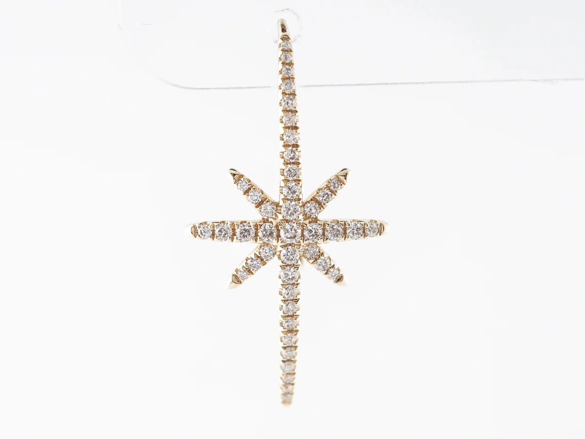 Star Burst Drop Earrings in Yellow Gold w/ Diamonds - Image 4