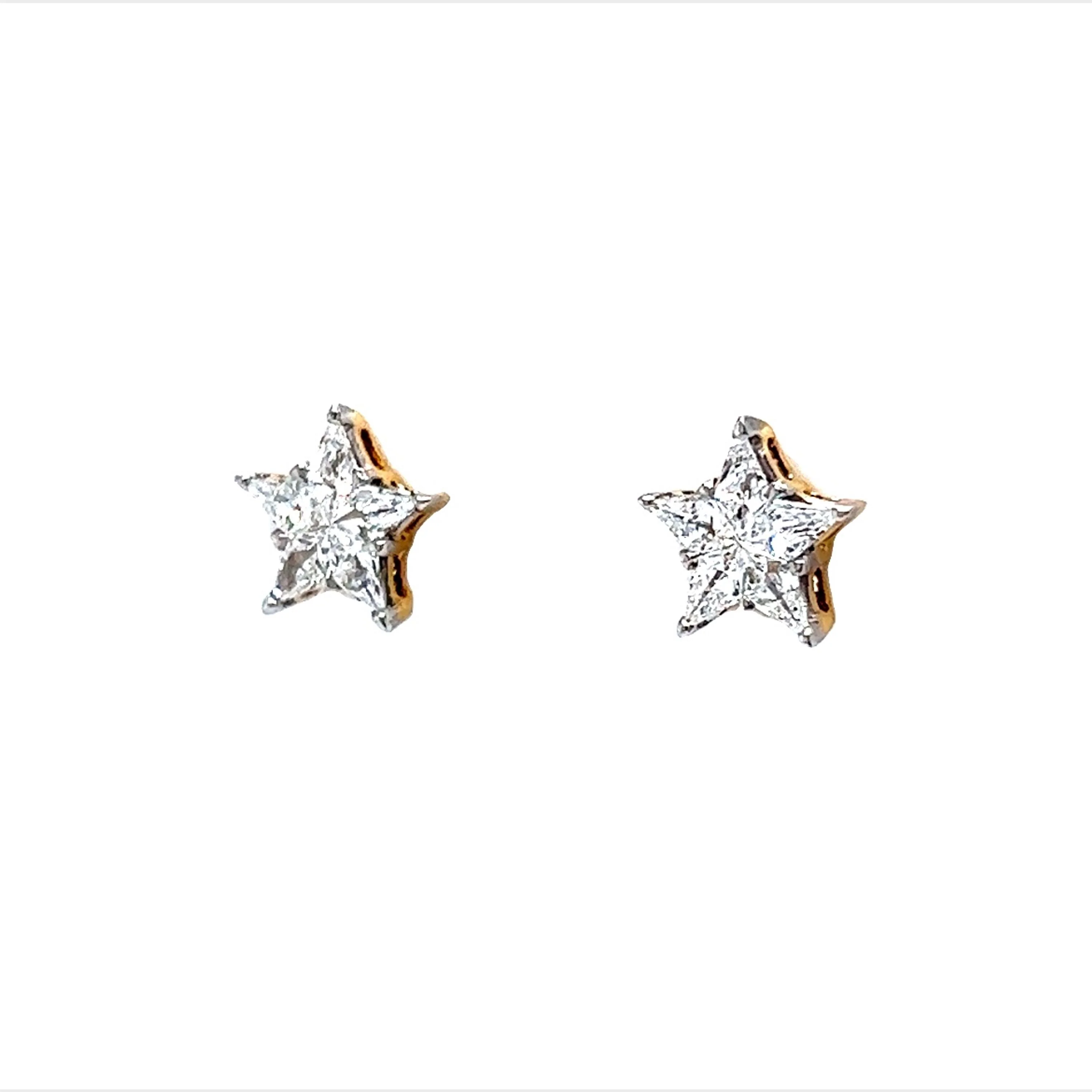 Star Shaped Diamond Stud Earrings in 14k Yellow Gold - Image 2