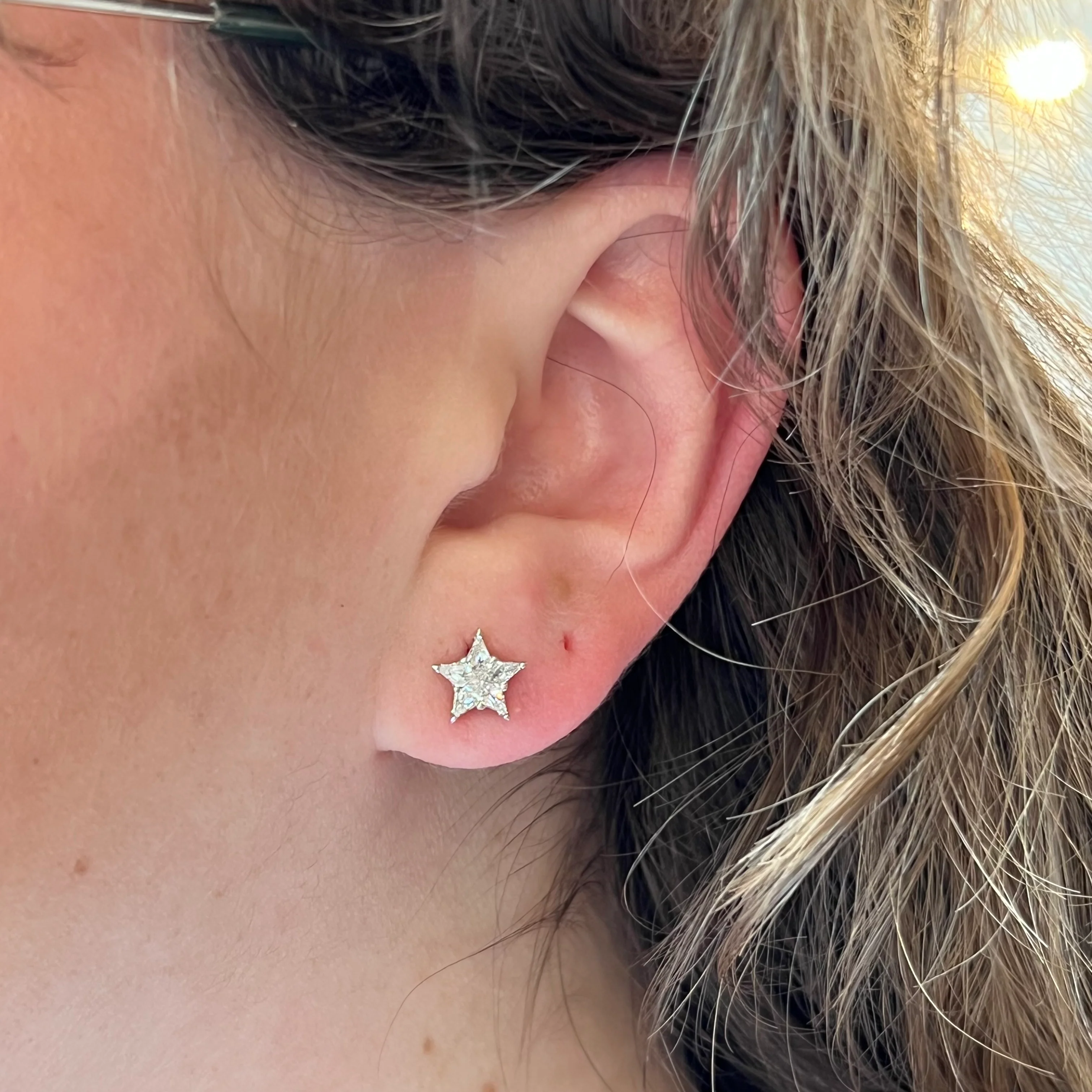 Star Shaped Diamond Stud Earrings in 14k Yellow Gold - Image 4