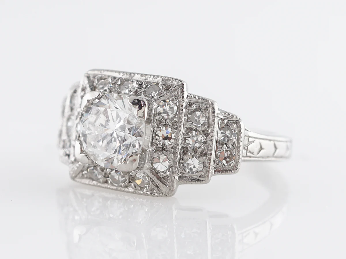 Stepped Art Deco Diamond Engagement Ring in Platinum - Image 2