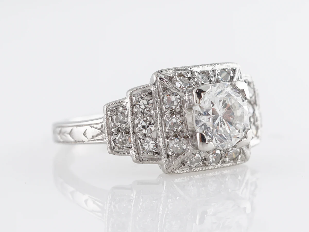 Stepped Art Deco Diamond Engagement Ring in Platinum - Image 3