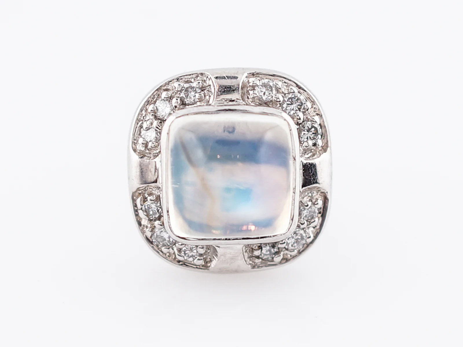 Stud Earrings Modern 2.50 Sugarloaf Cabochon Cut Moonstones & Round Brilliant Cut Diamonds in 14k White Gold - Image 3