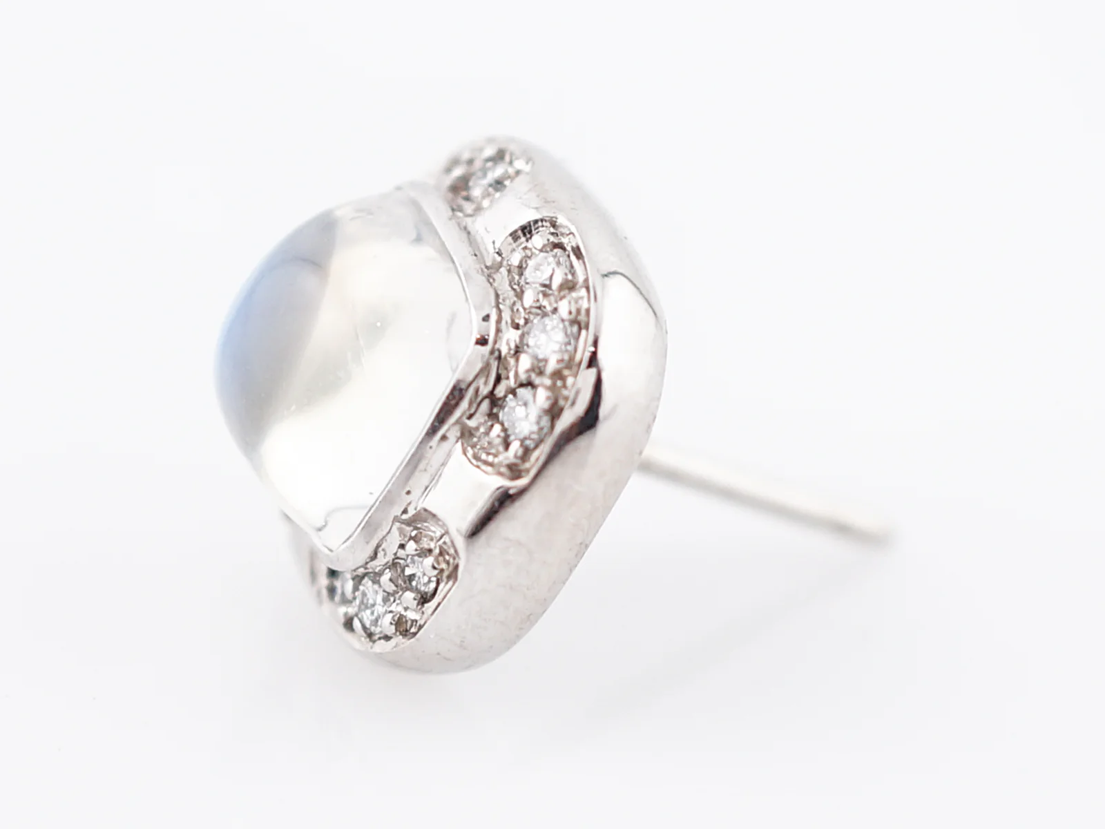 Stud Earrings Modern 2.50 Sugarloaf Cabochon Cut Moonstones & Round Brilliant Cut Diamonds in 14k White Gold - Image 4