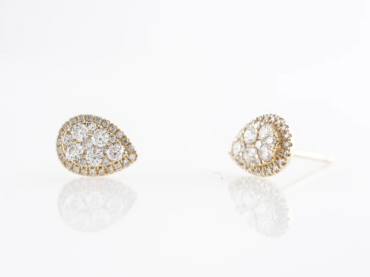 Stud Pear Shaped Earrings w/ Diamonds 14K Yellow Gold - Image 2