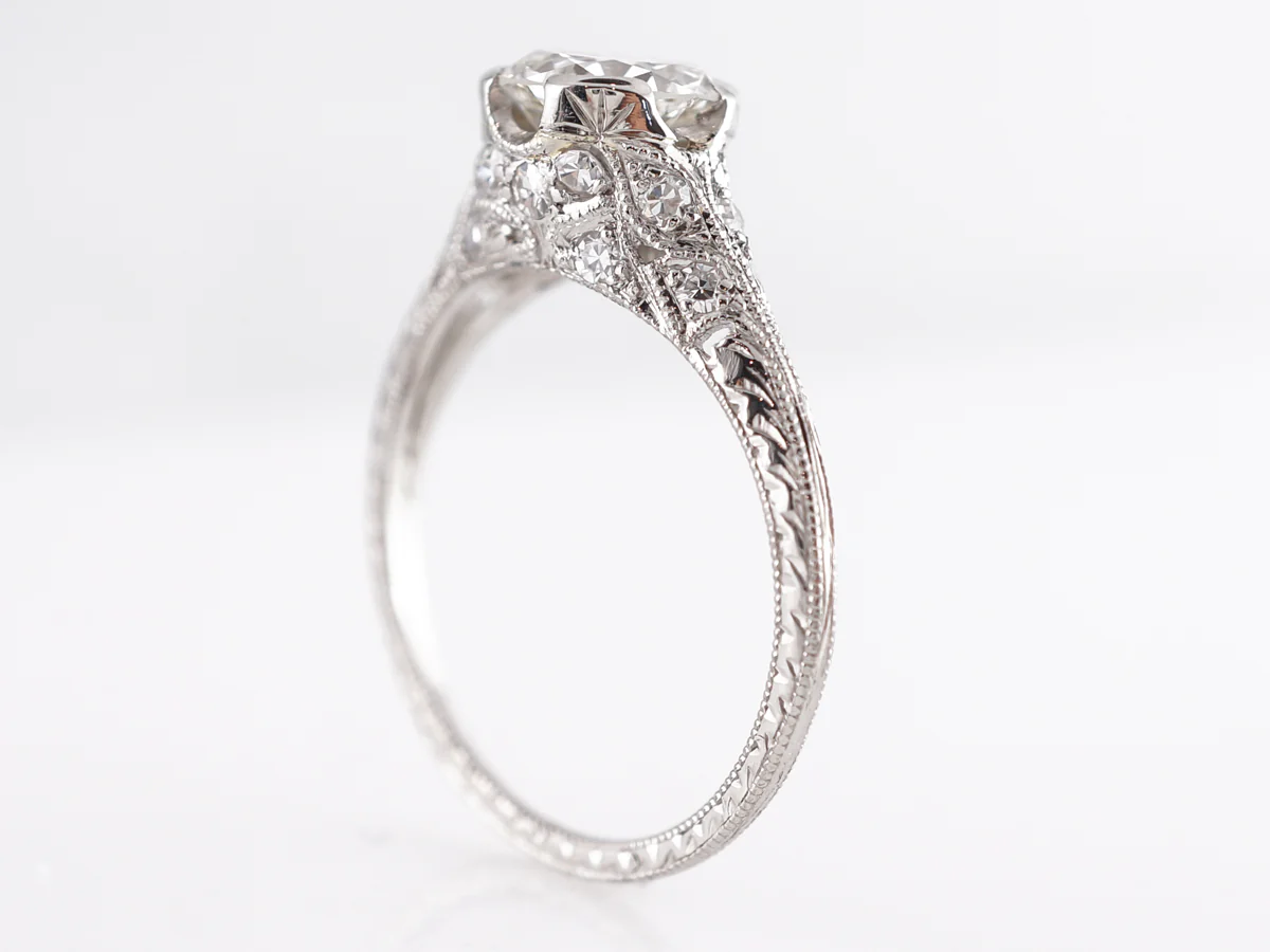 Stunning Vintage 1.30 Carat European Cut Diamond Platinum Engagement Ring - Image 3