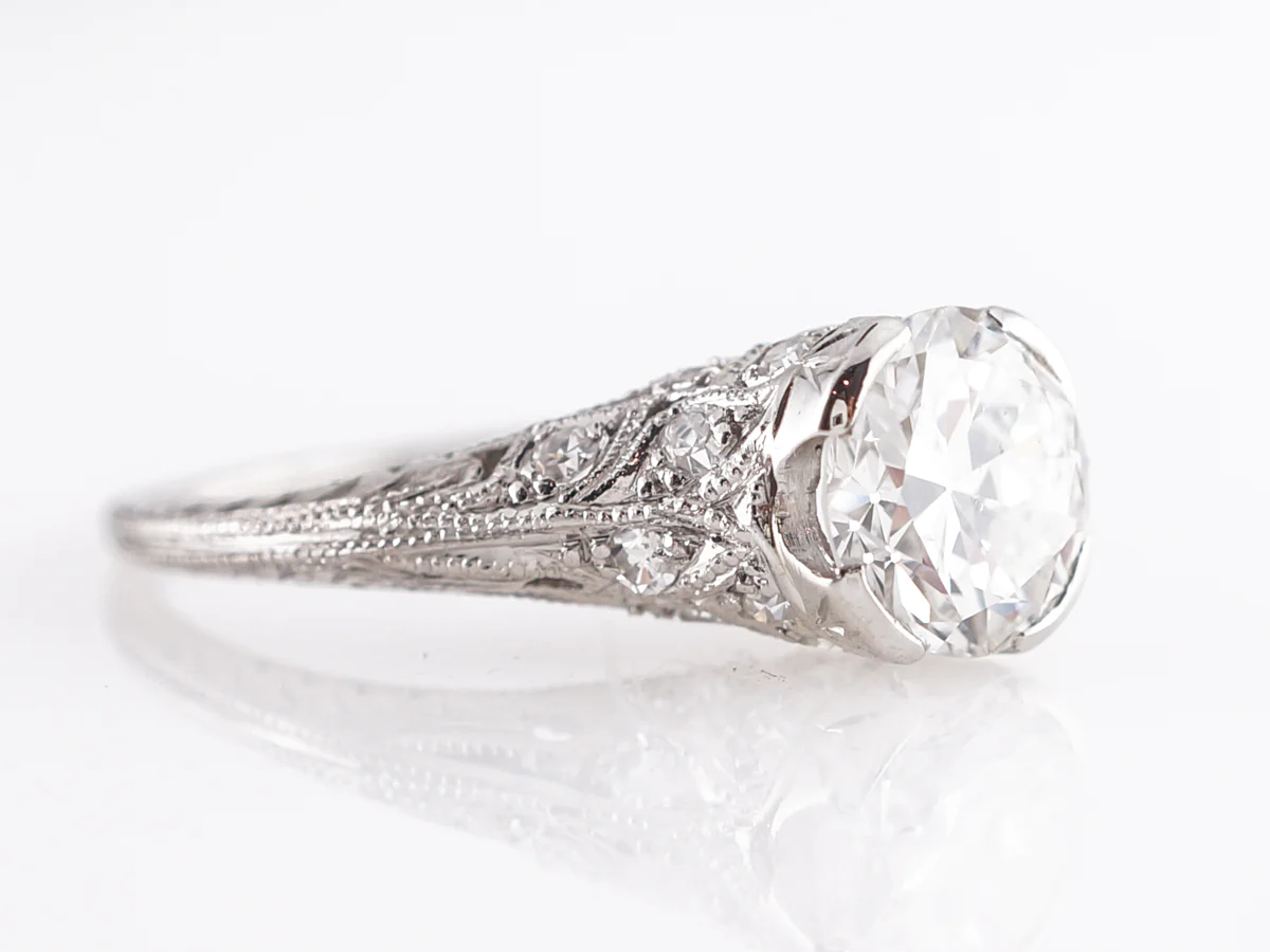 Stunning Vintage 1.30 Carat European Cut Diamond Platinum Engagement Ring - Image 5