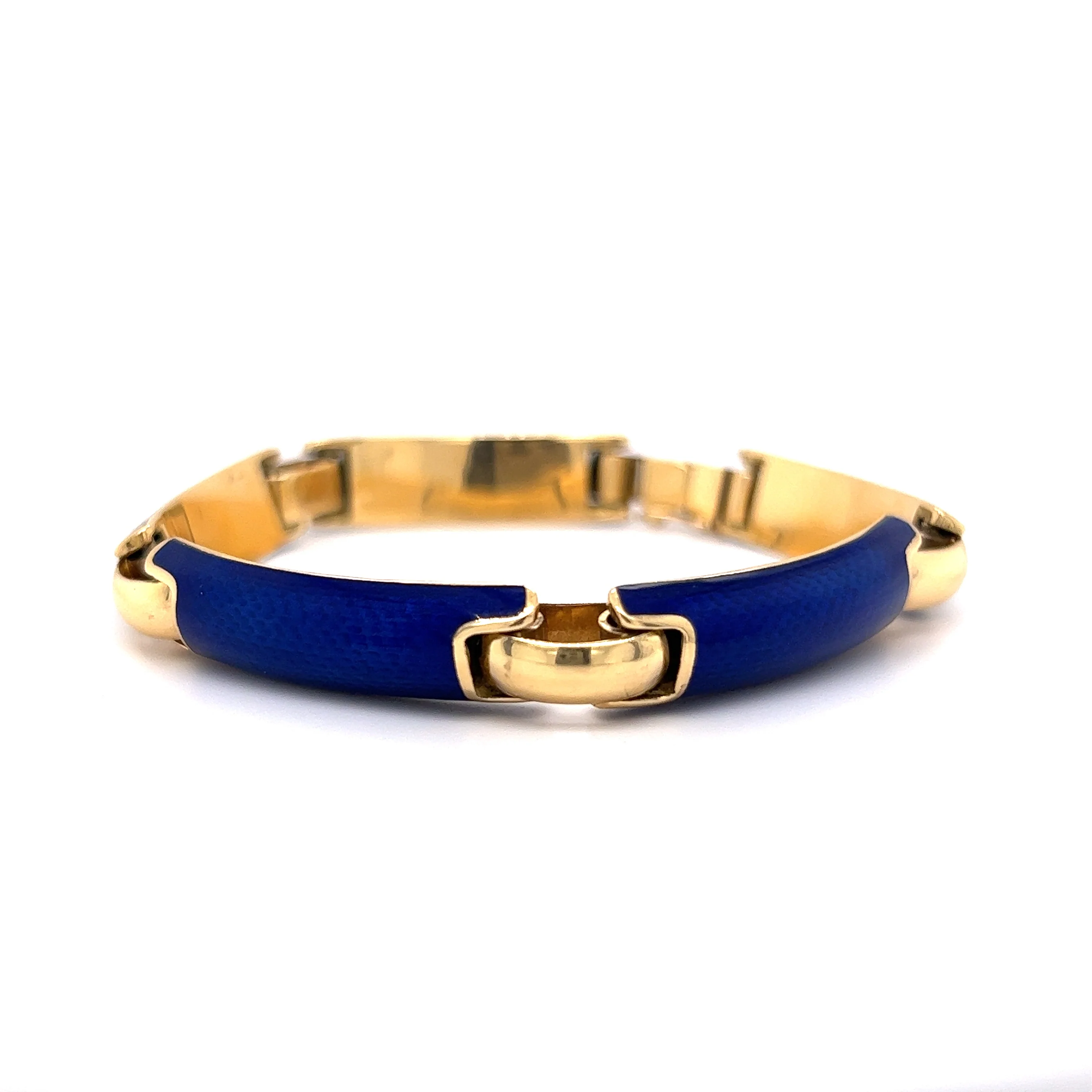 Blue Enamel Link Bracelet in 18k Yellow Gold - Image 2