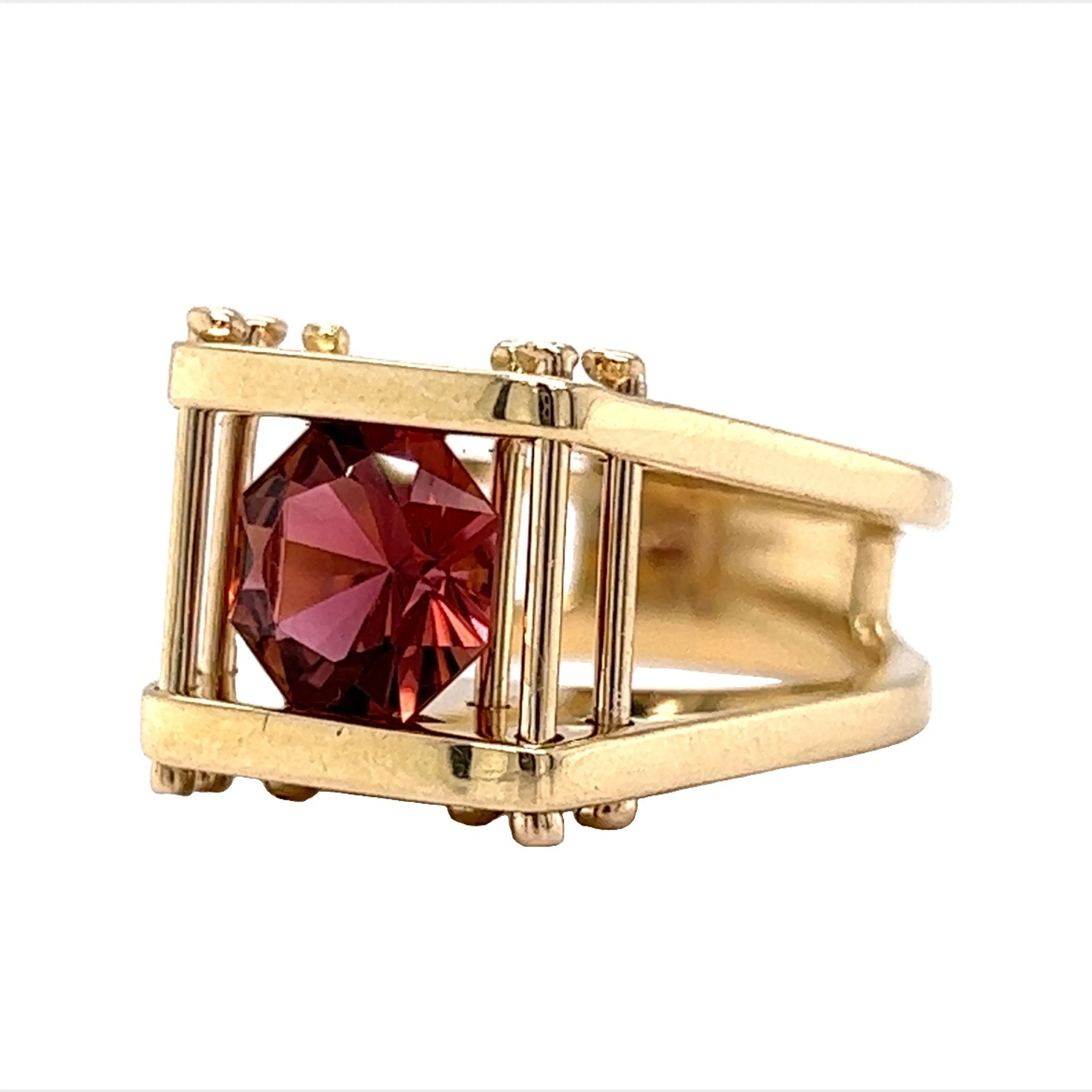 Suspended Rubellite Tourmaline Cocktail Ring in 14k Yellow Gold - Image 2