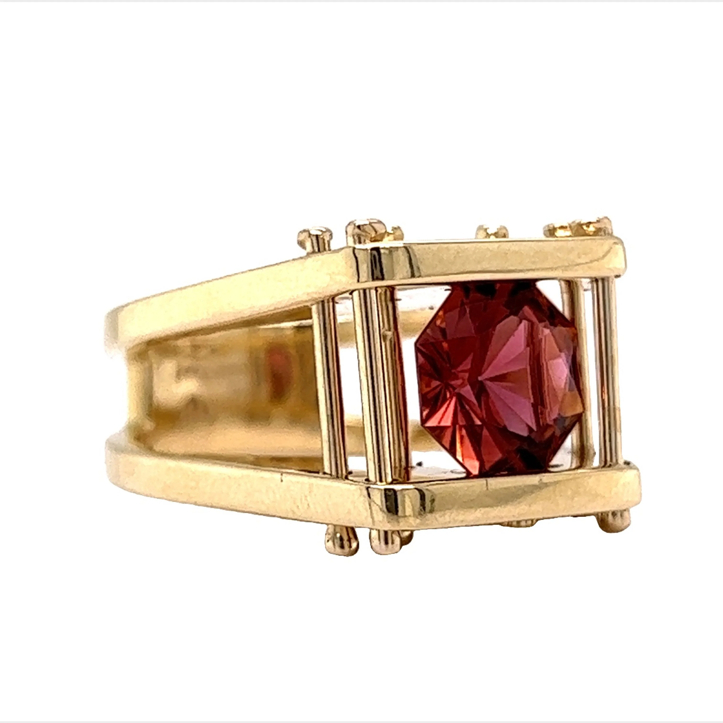 Suspended Rubellite Tourmaline Cocktail Ring in 14k Yellow Gold - Image 3