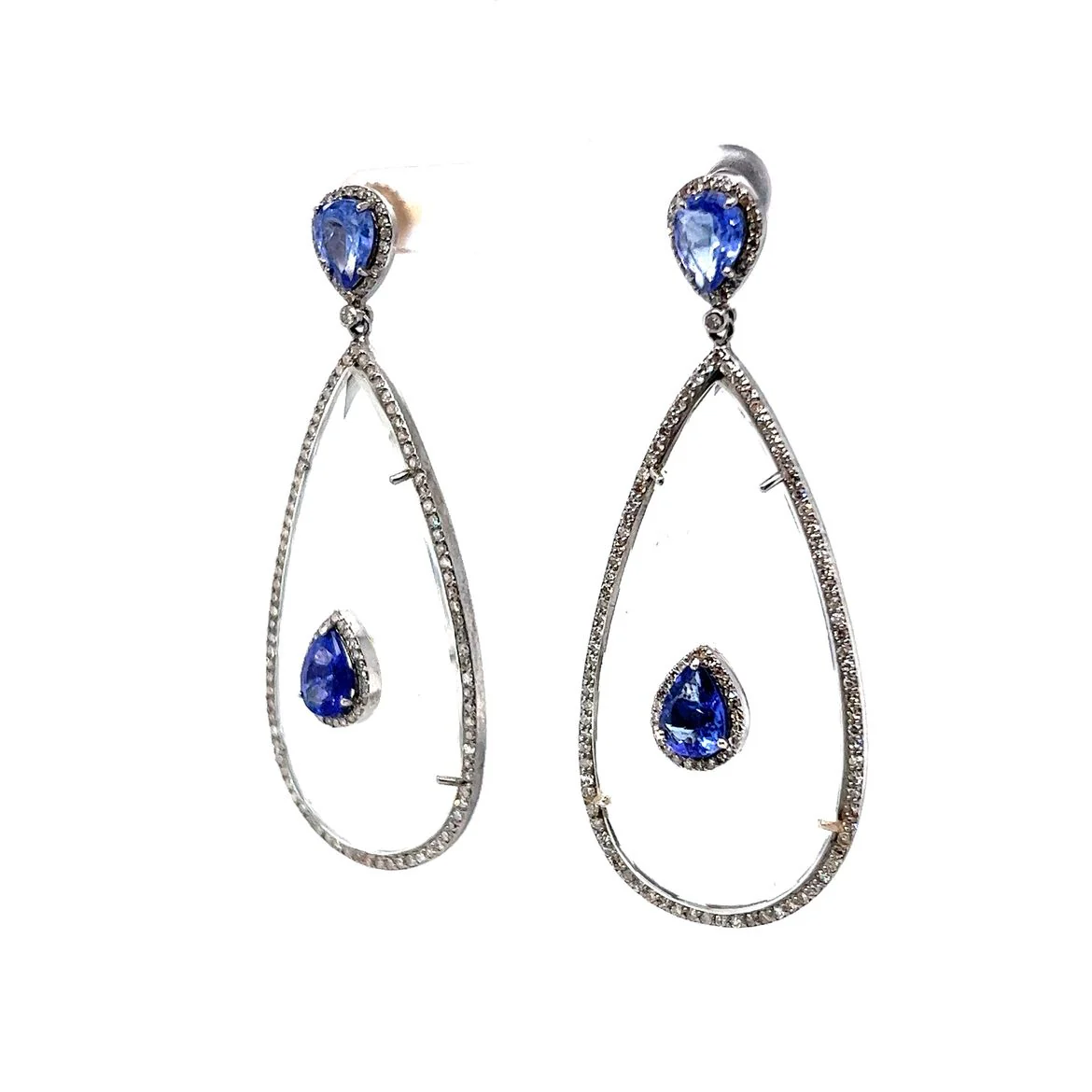 Tanzanite & Diamond Drop Earrings in Sterling Silver - Image 2