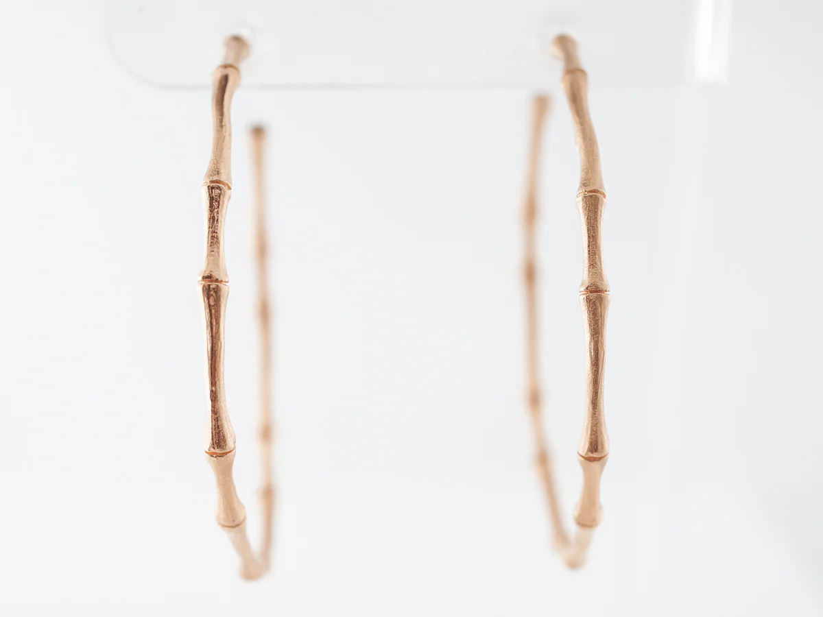 Textured Bamboo Hoop Earrings in Rose Gold.