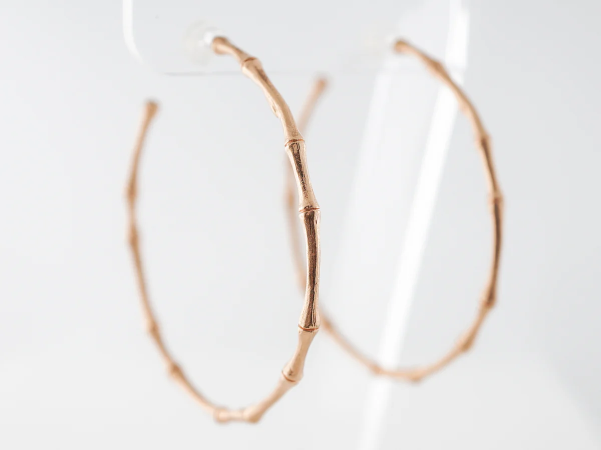 Textured Bamboo Hoop Earrings in Rose Gold. - Image 3