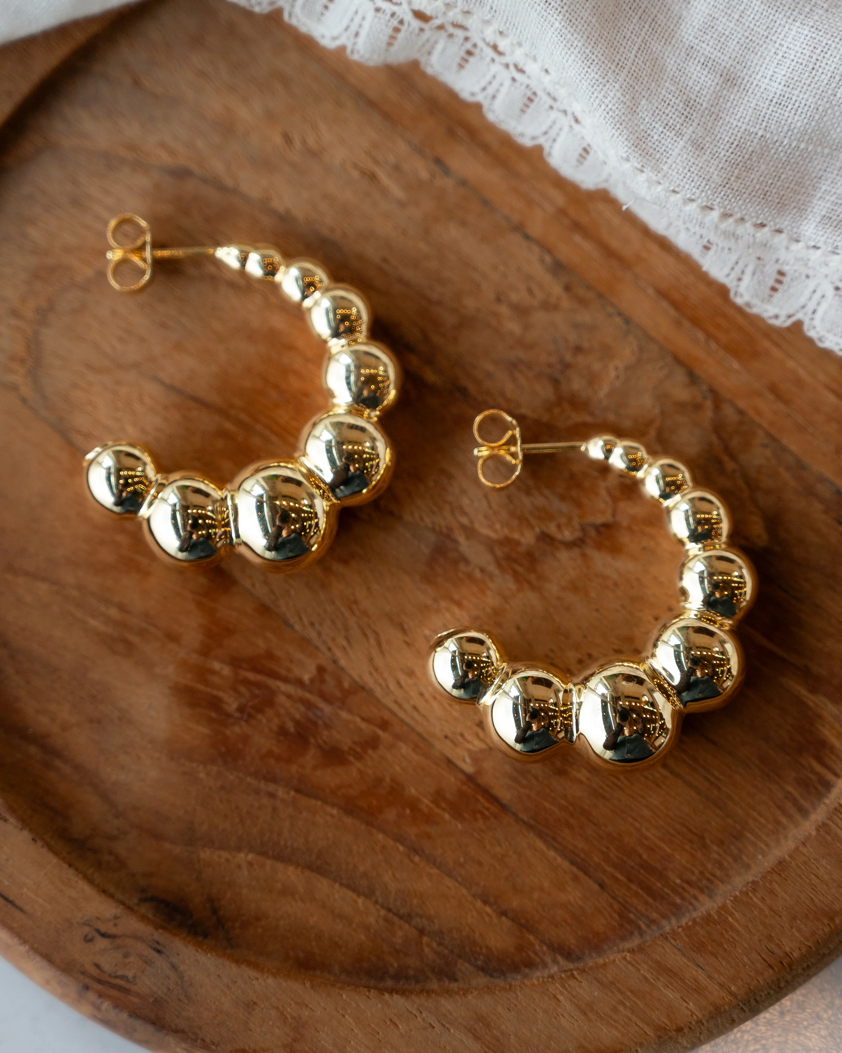 Textured Bubble Hoop Earrings in 14k Yellow Gold - Image 5