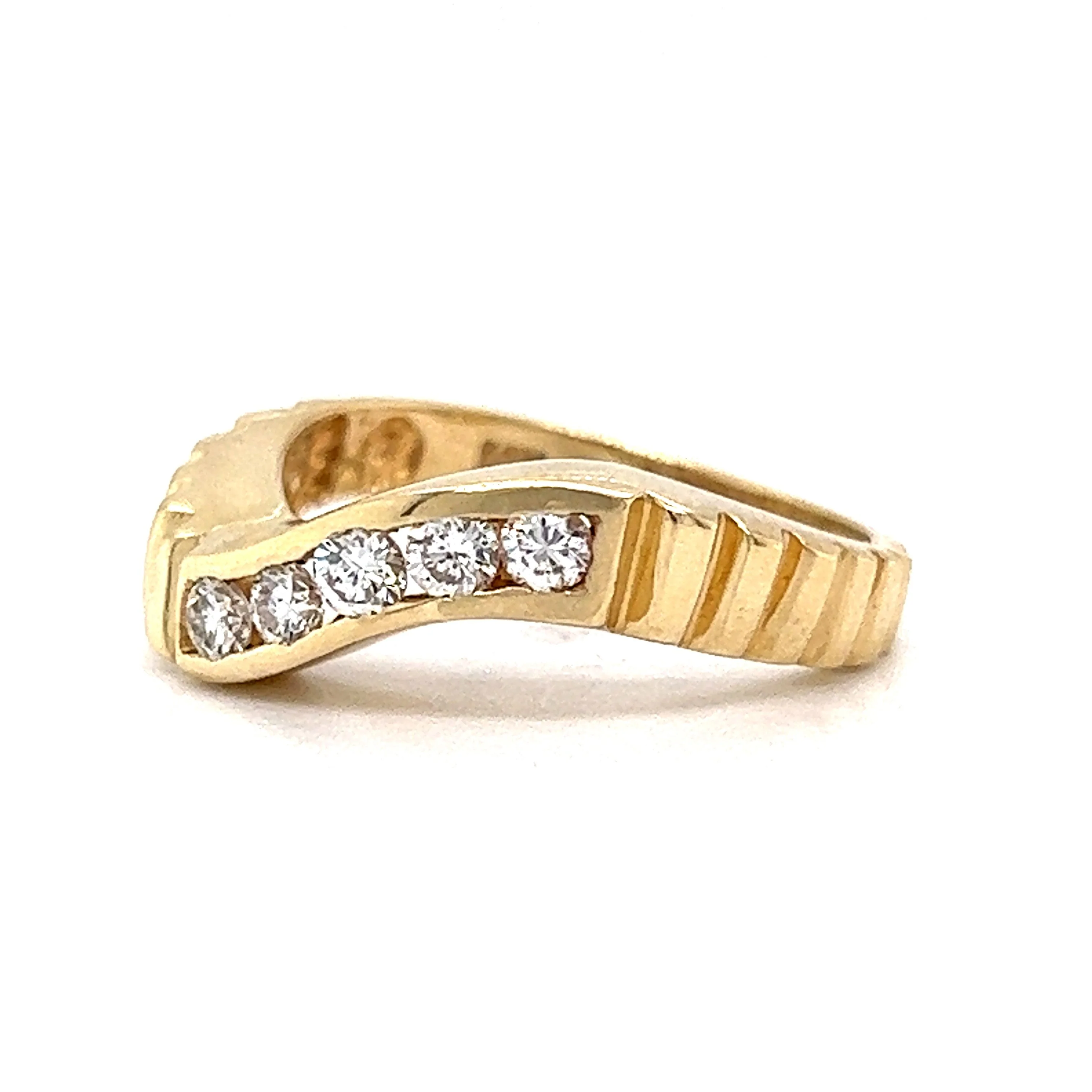 Textured Curved Diamond Stacking Ring in 14k Yellow Gold - Image 2