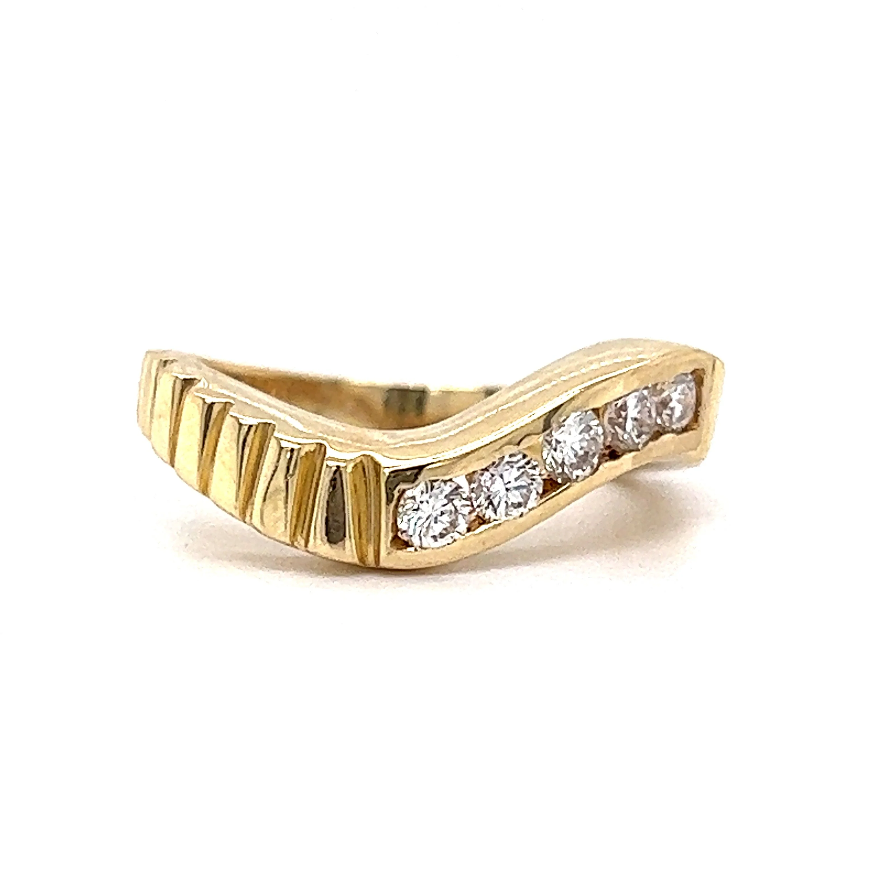 Textured Curved Diamond Stacking Ring in 14k Yellow Gold - Image 3