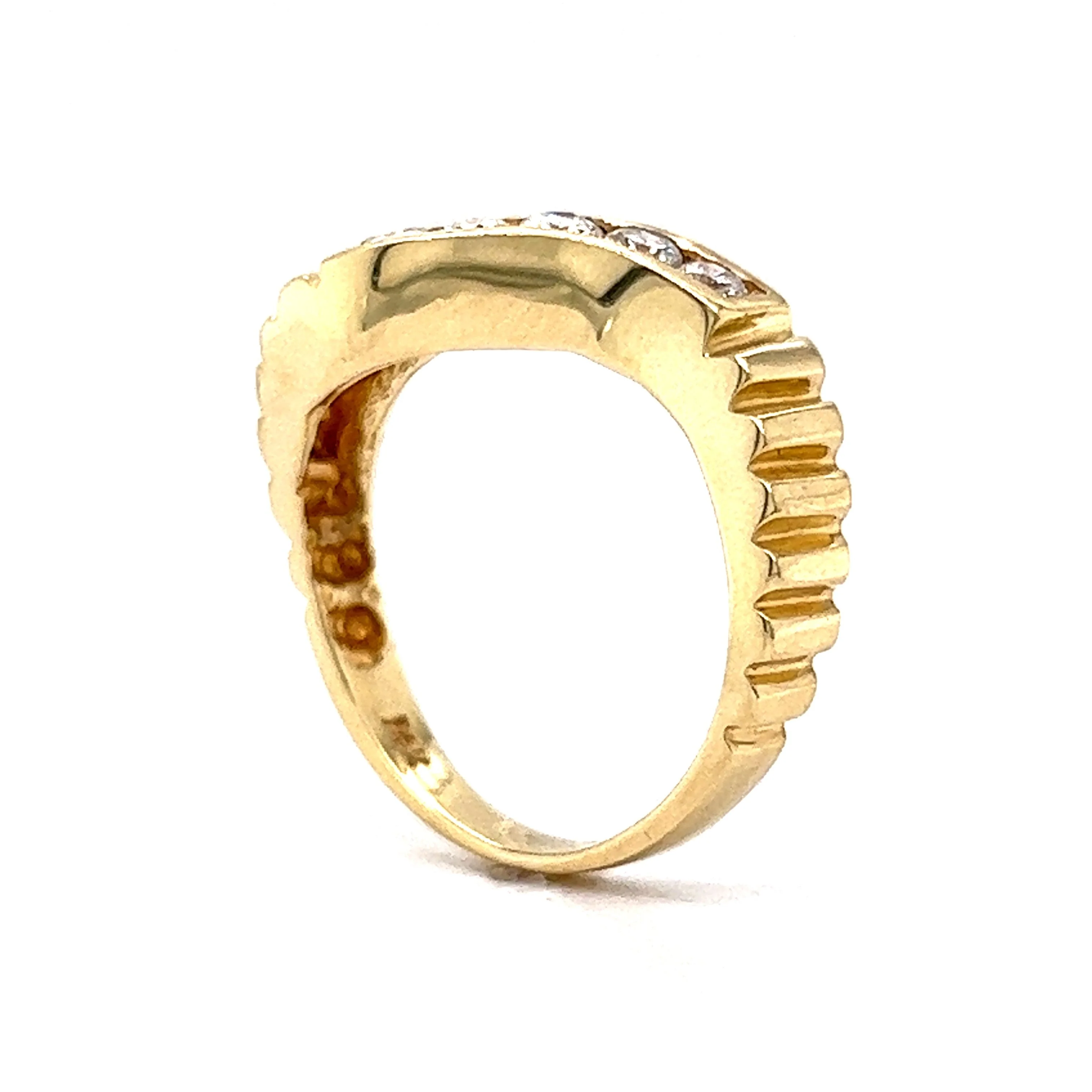 Textured Curved Diamond Stacking Ring in 14k Yellow Gold - Image 5