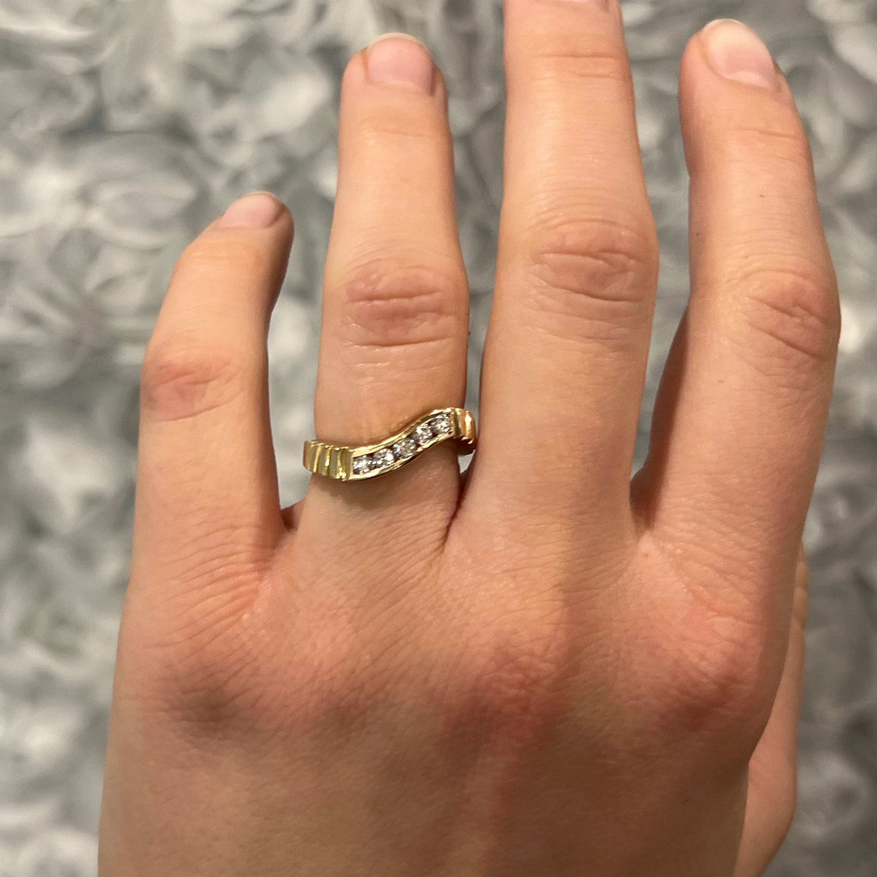 Textured Curved Diamond Stacking Ring in 14k Yellow Gold - Image 6