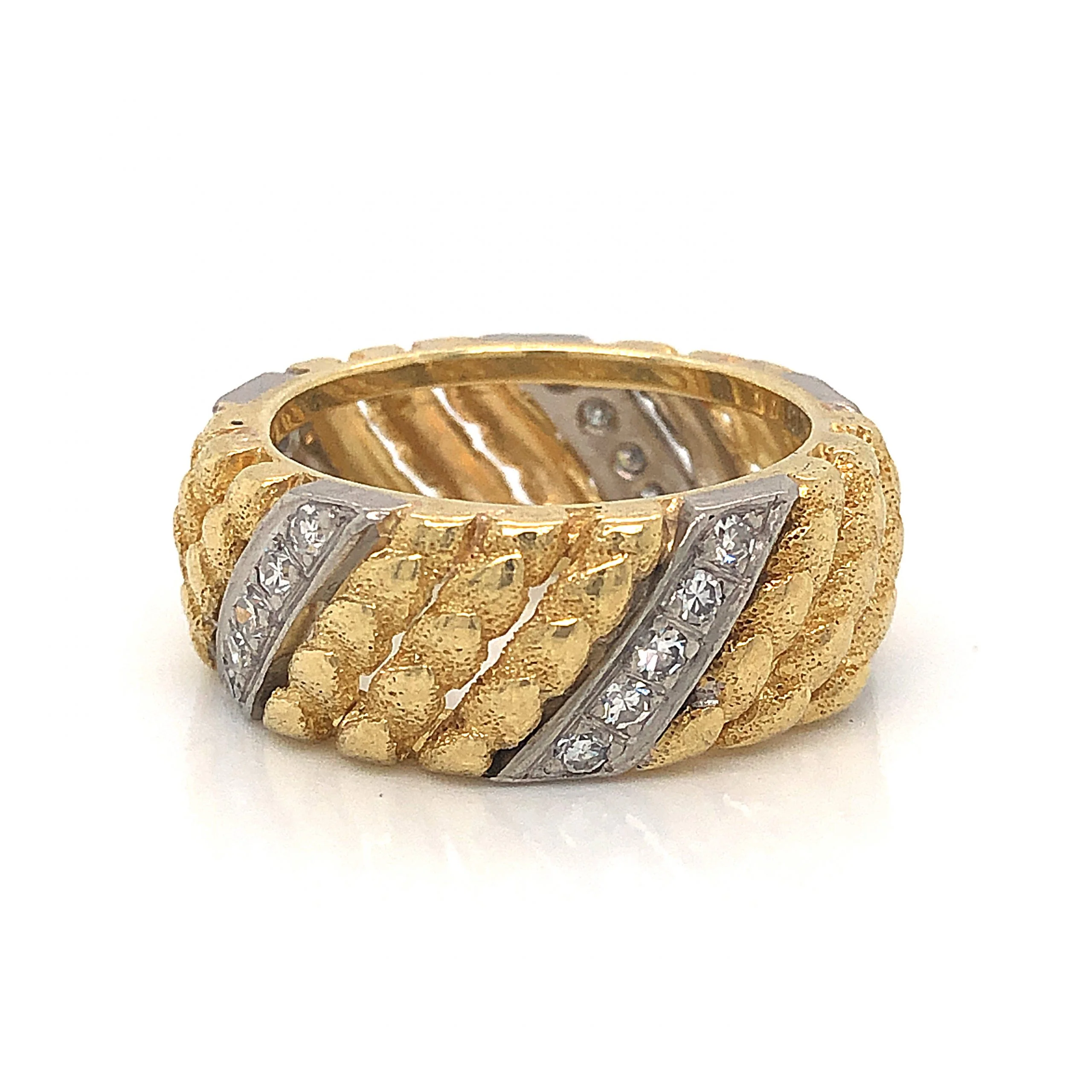 Textured Diamond Cocktail Ring 18k Yellow & White Gold - Image 2