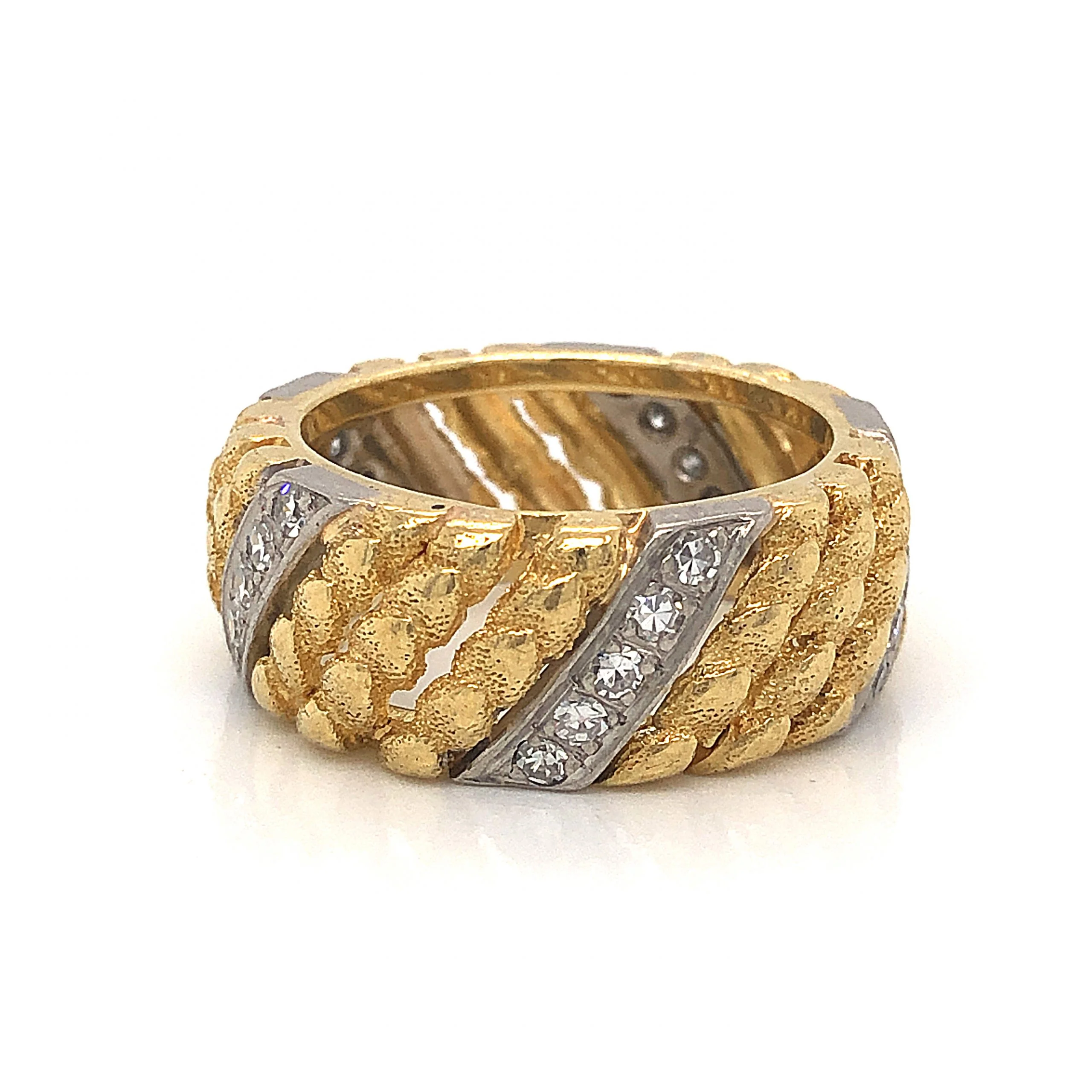 Textured Diamond Cocktail Ring 18k Yellow & White Gold - Image 3