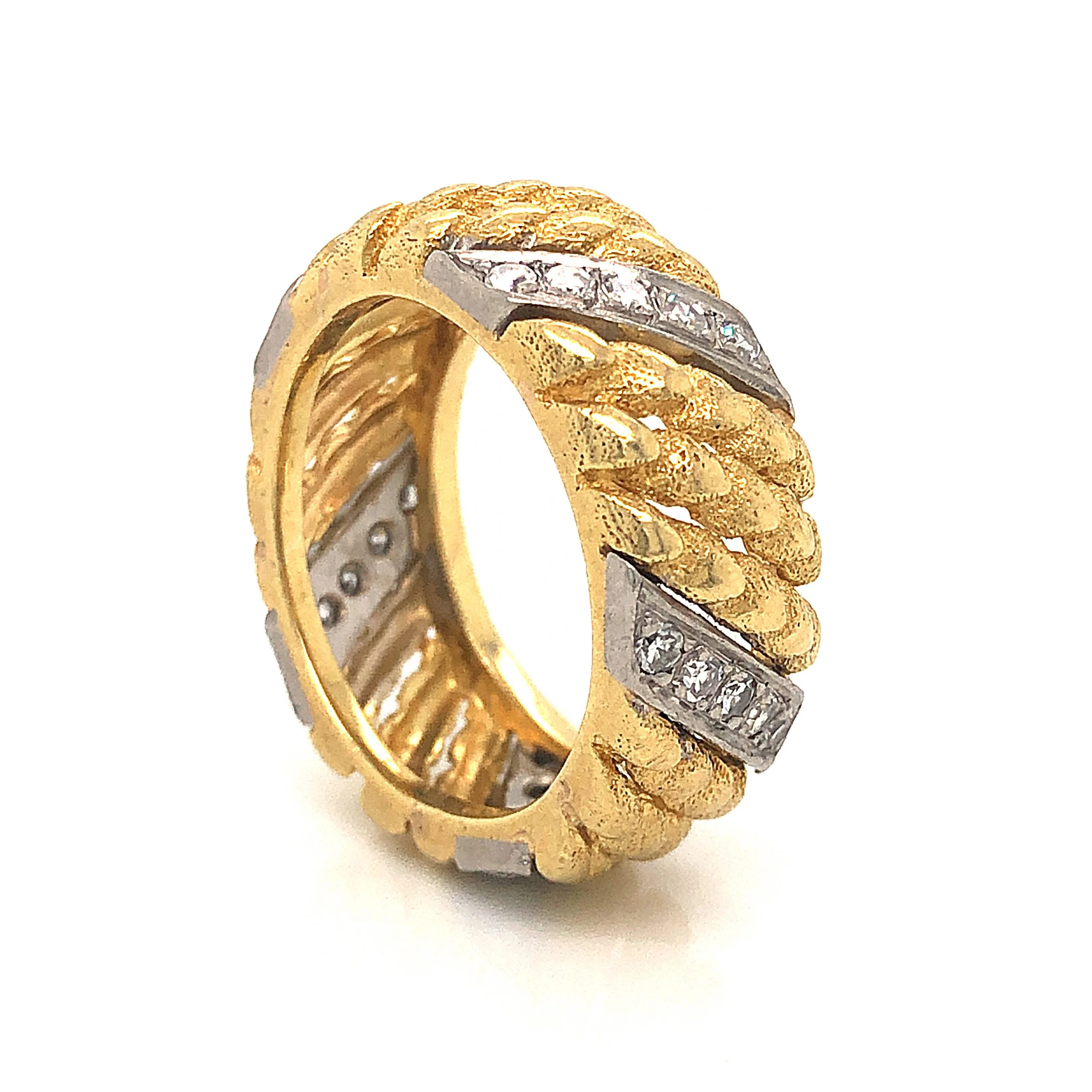 Textured Diamond Cocktail Ring 18k Yellow & White Gold - Image 4
