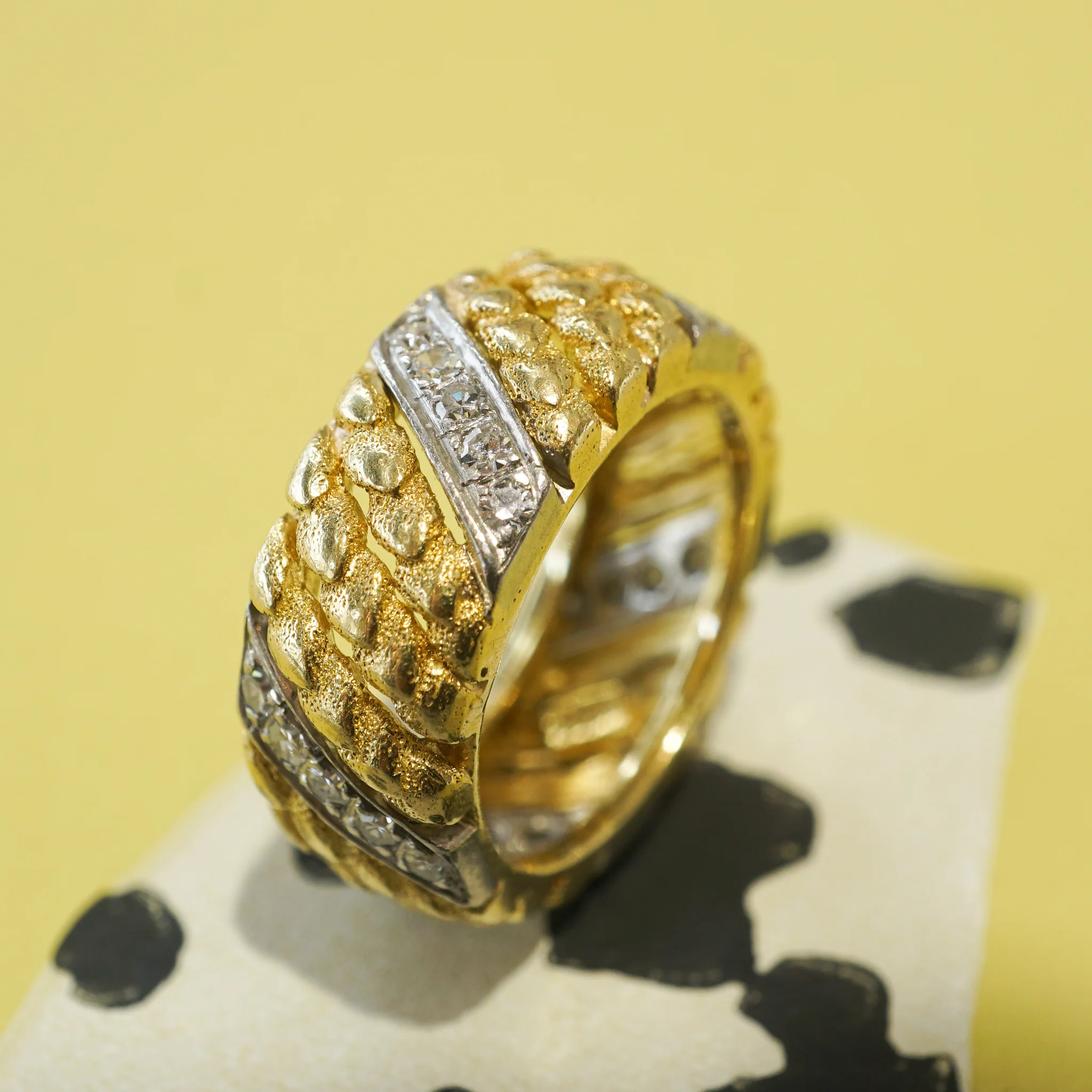 Textured Diamond Cocktail Ring 18k Yellow & White Gold - Image 5