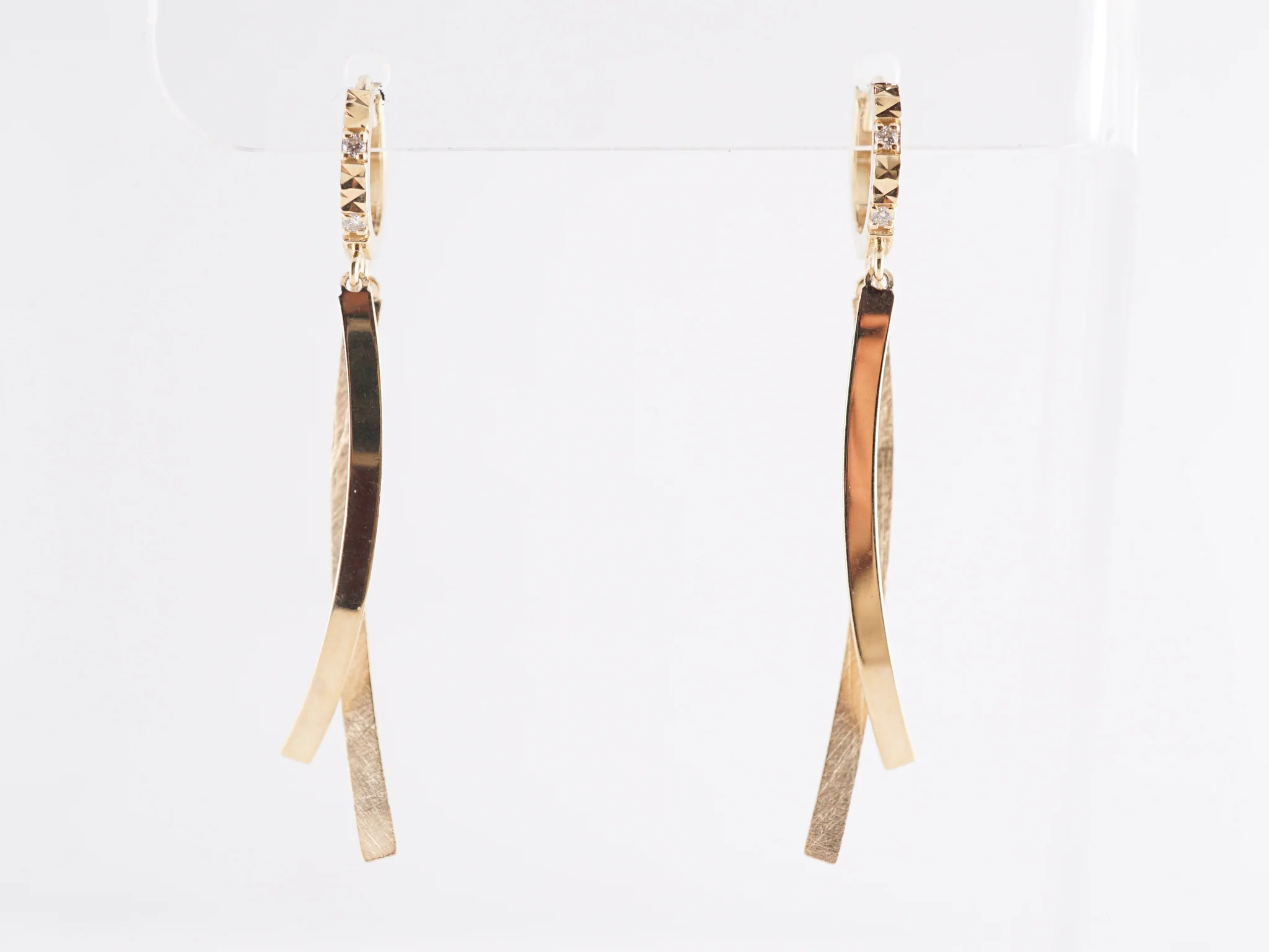 Textured Diamond Drop Earrings in 14k Yellow Gold