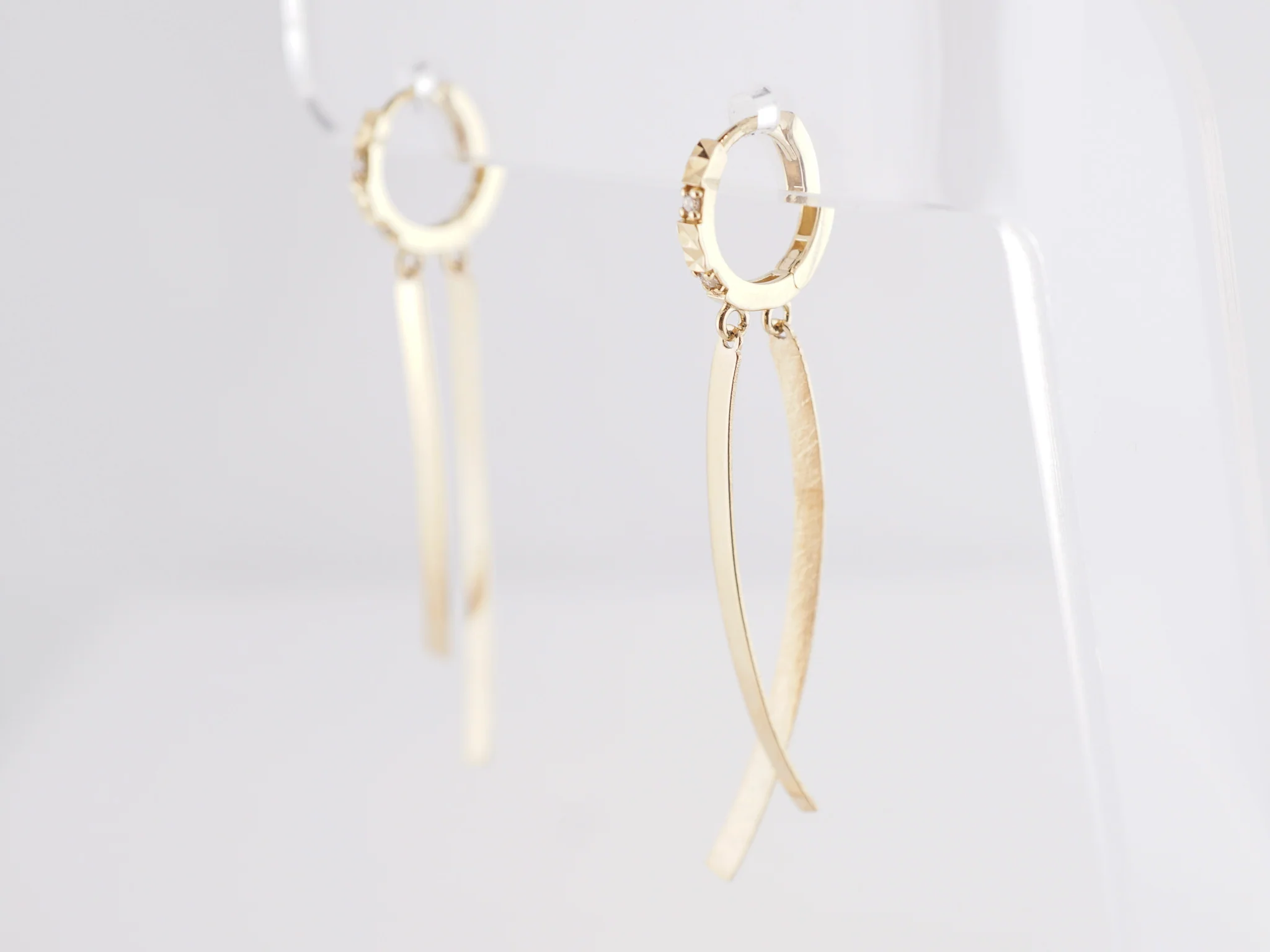 Textured Diamond Drop Earrings in 14k Yellow Gold - Image 2