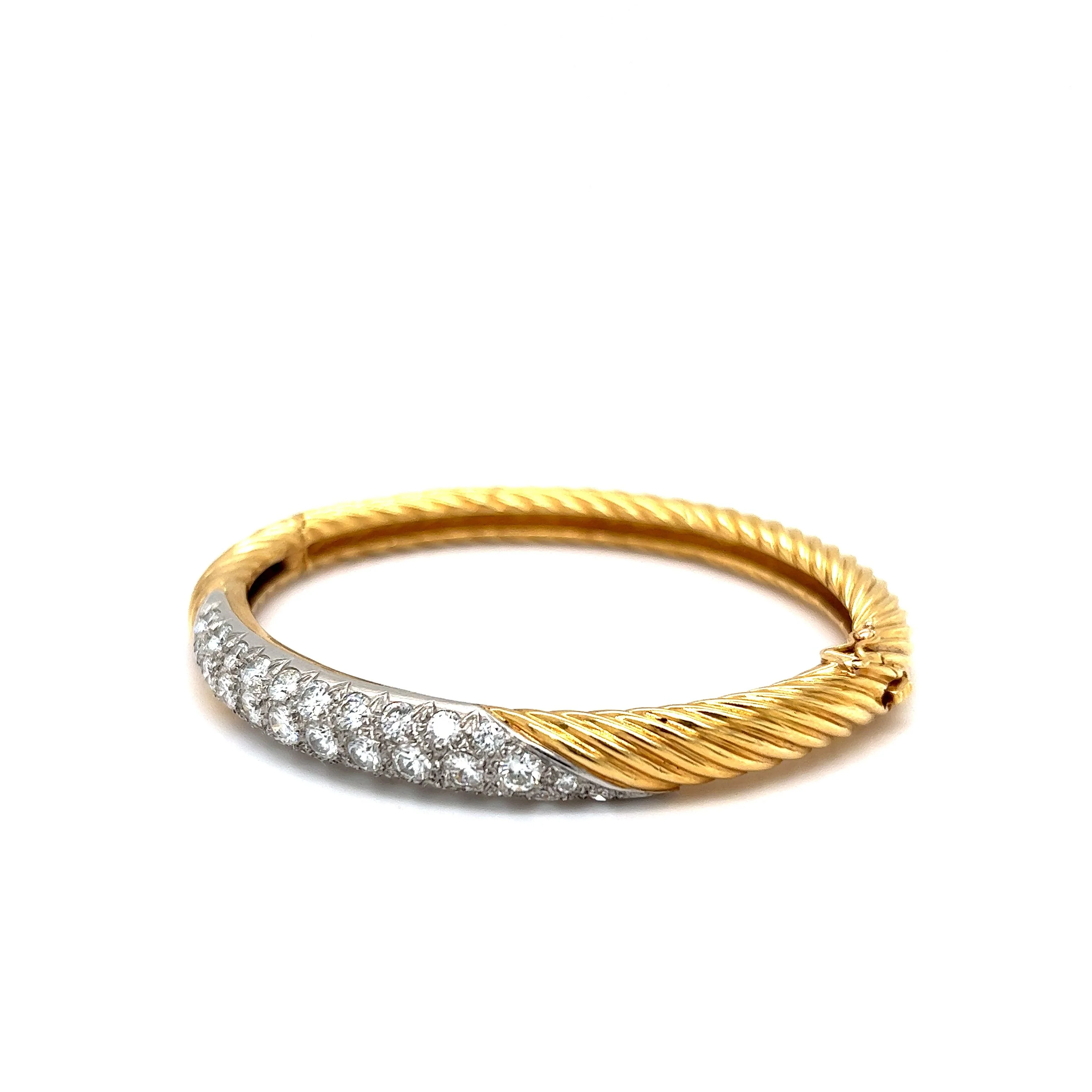 Textured Pave Diamond Bangle Bracelet in 18k Yellow Gold - Image 2