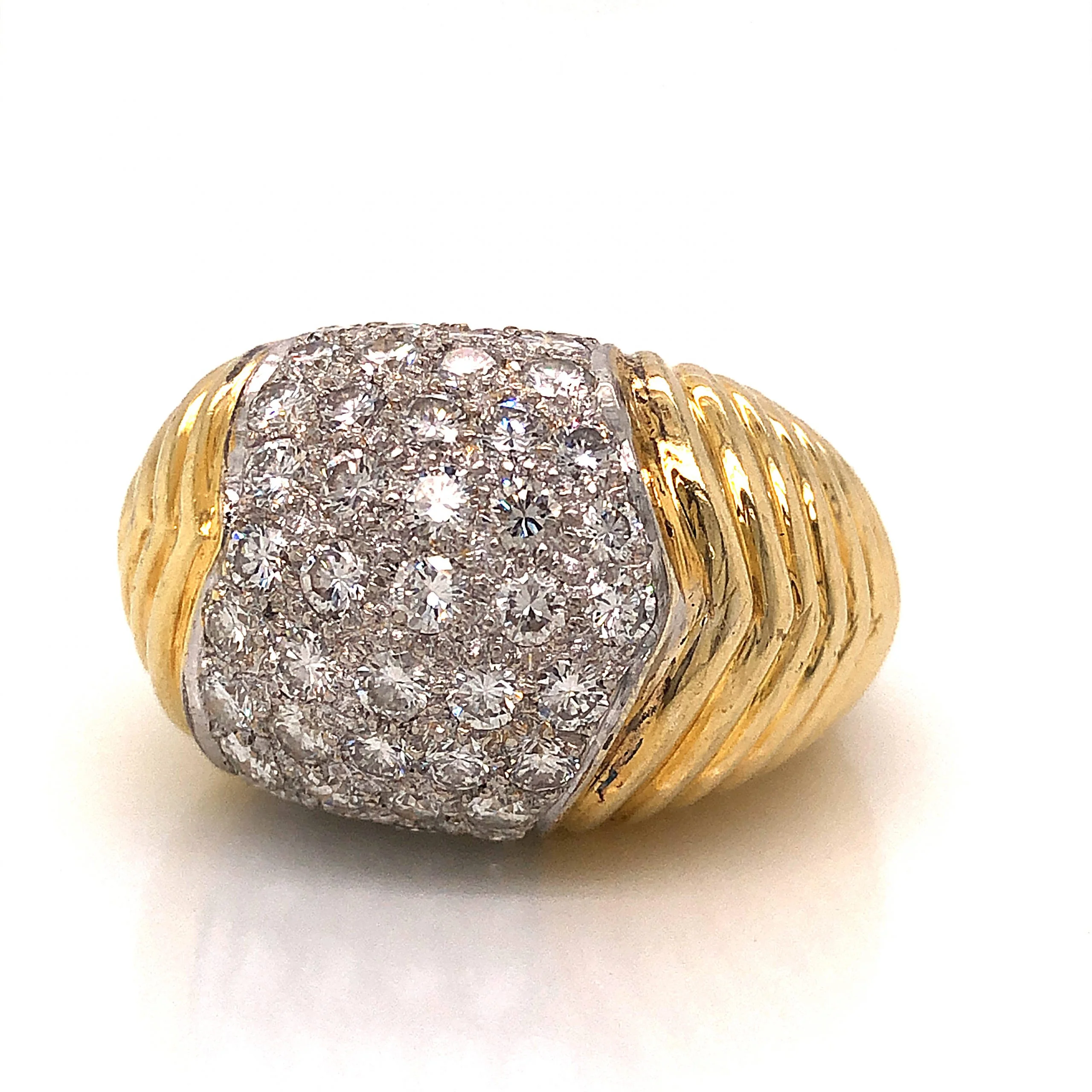 Textured Pave Diamond Cocktail Ring 18k Yellow Gold - Image 2