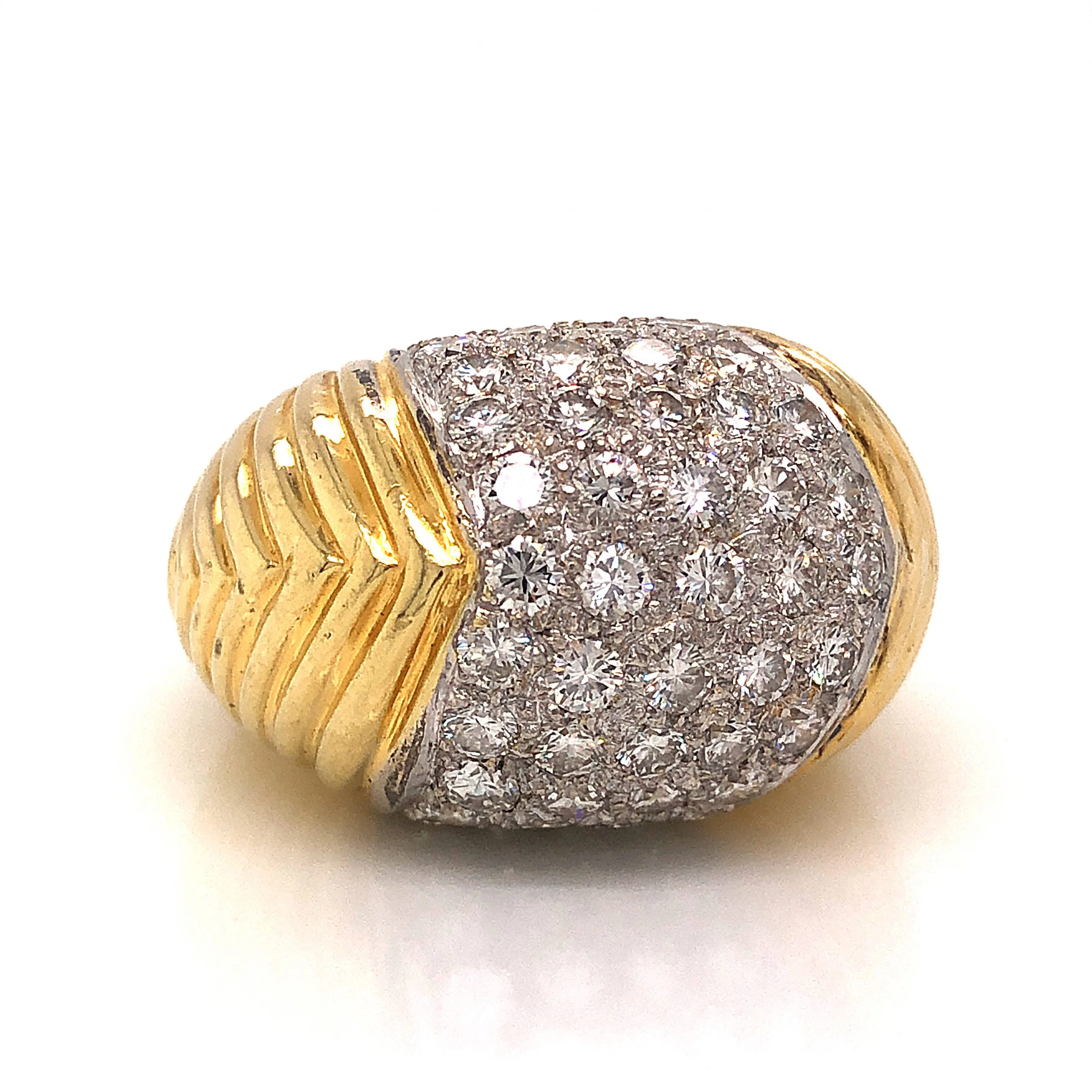 Textured Pave Diamond Cocktail Ring 18k Yellow Gold - Image 3