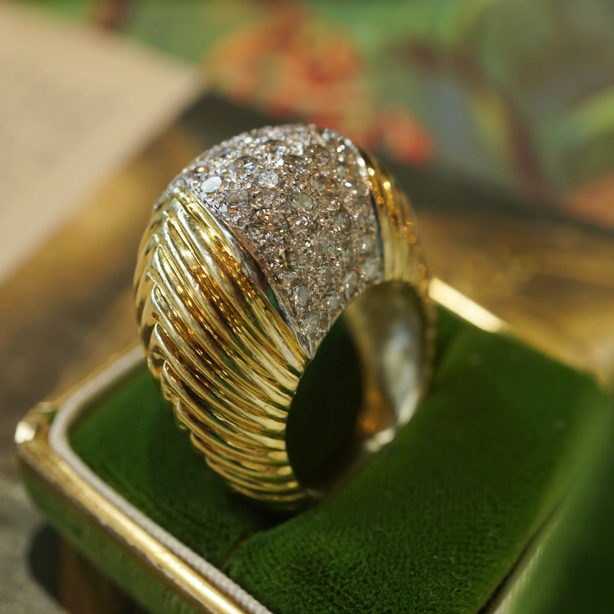 Textured Pave Diamond Cocktail Ring 18k Yellow Gold - Image 6