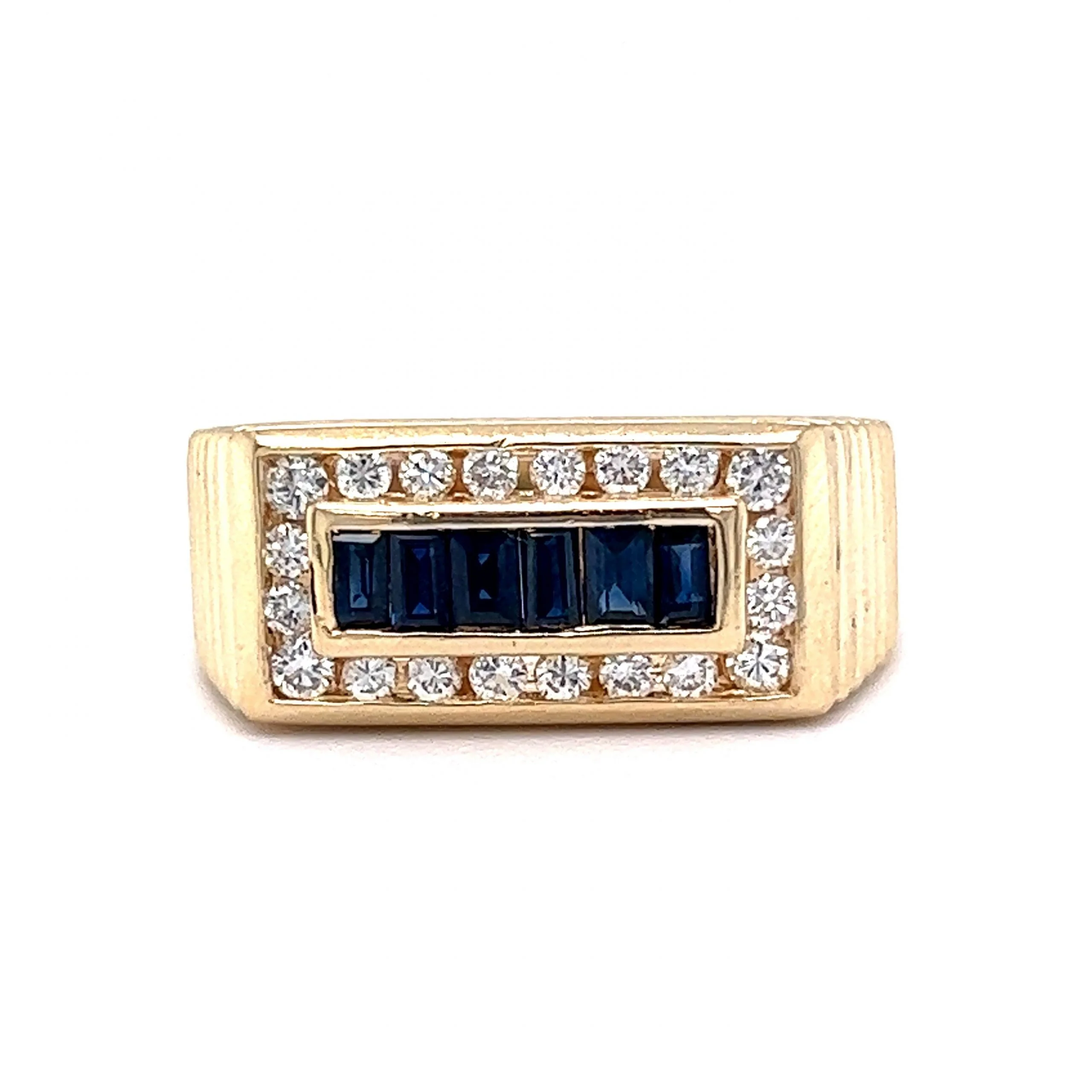 Textured Men's Sapphire & Diamond Statement Ring in 14k Yellow Gold