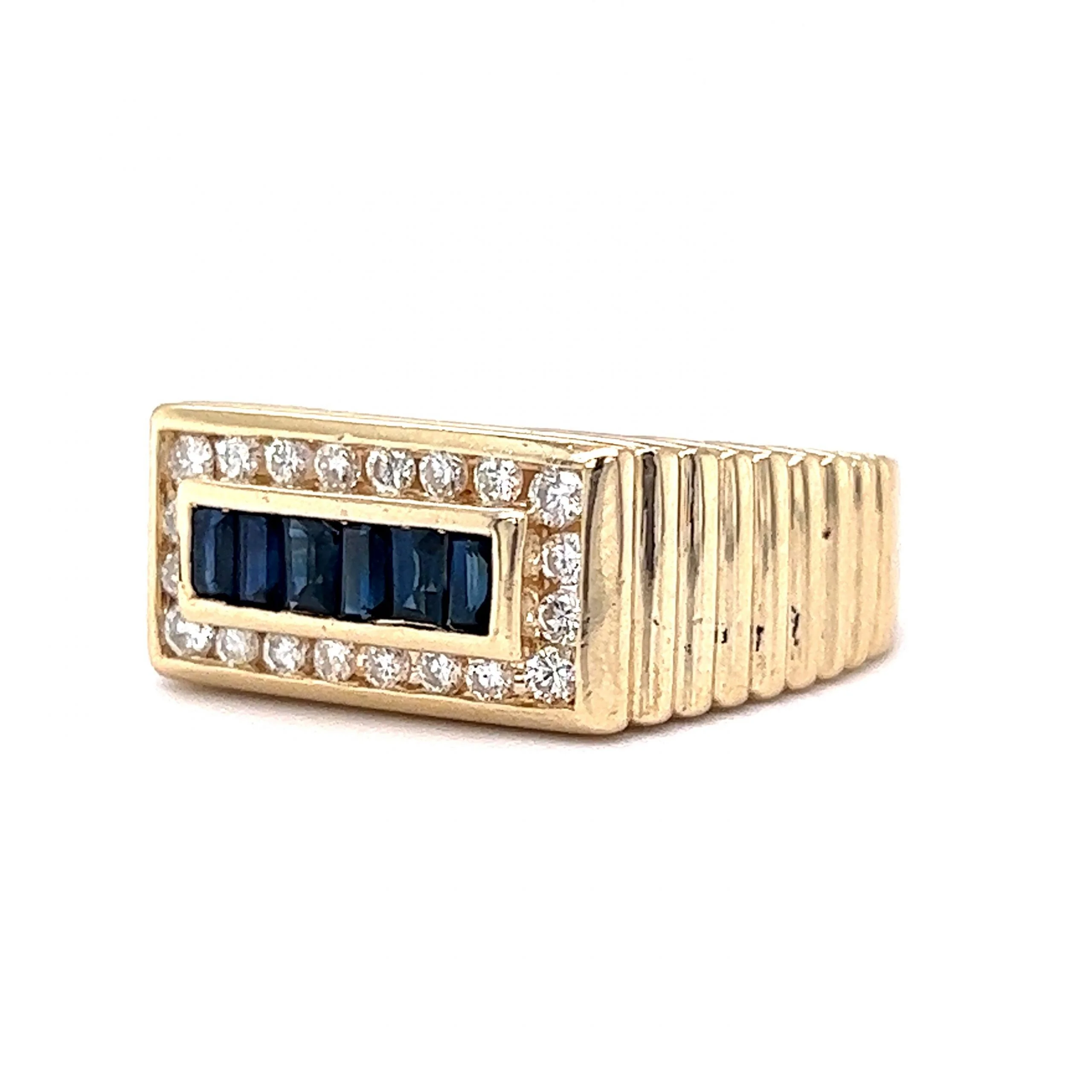 Textured Men's Sapphire & Diamond Statement Ring in 14k Yellow Gold - Image 2