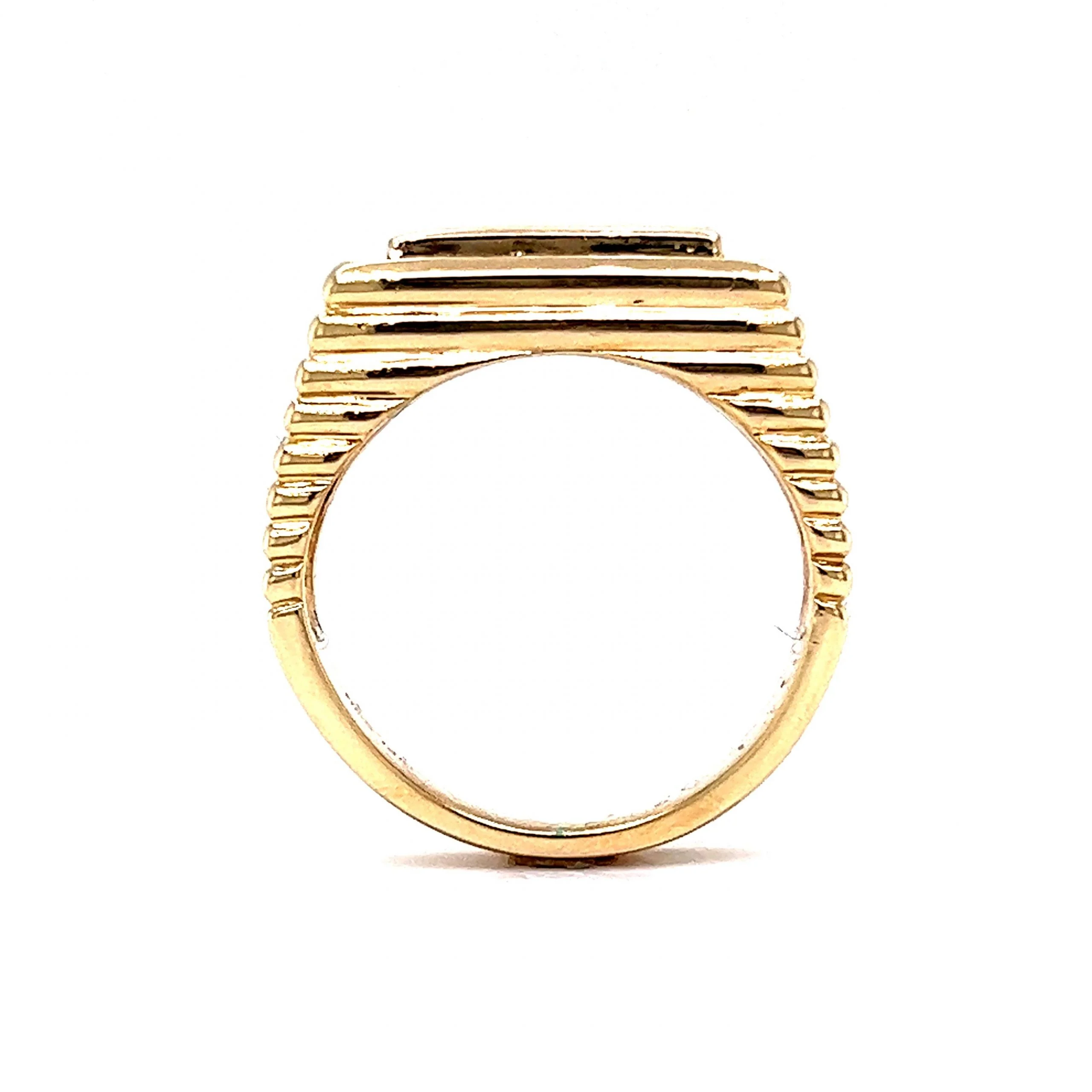 Textured Men's Sapphire & Diamond Statement Ring in 14k Yellow Gold - Image 4