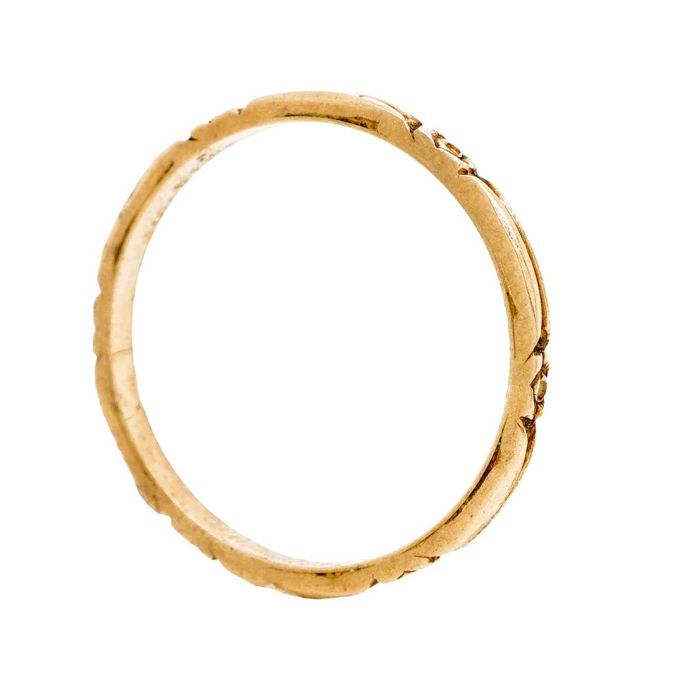 Thin Art Deco Engraved Wedding Band in 14k Yellow Gold - Image 3